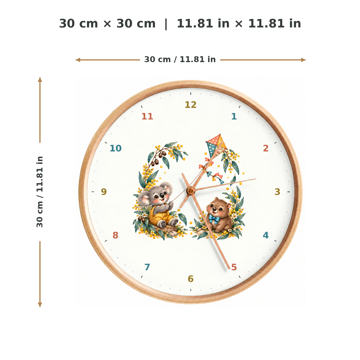 IMAGE_05_Measurements_-_Kids_Koala_Kite_Wall_Clock_30cm_Wooden_Frame_-_WC-K094_-_649310204427.png