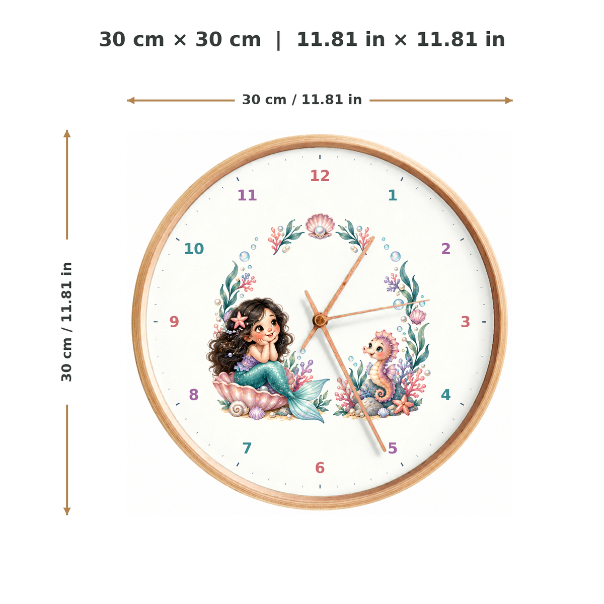 IMAGE_05_Measurements_-_Kids_Mermaid_Seahorse_Wall_Clock_30cm_Wooden_Frame_-_WC-K100_-_649310204489.png