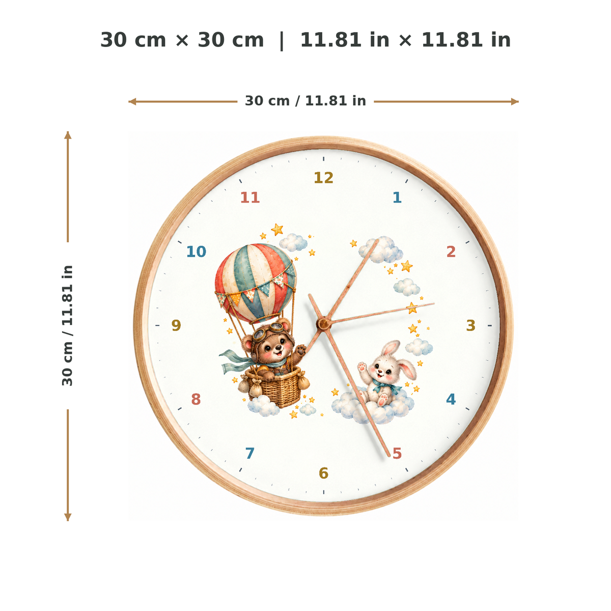 IMAGE_05_Measurements_-_Kids_Teddy_Balloon_Wall_Clock_30cm_Wooden_Frame_-_WC-K103_-_649310204519.png