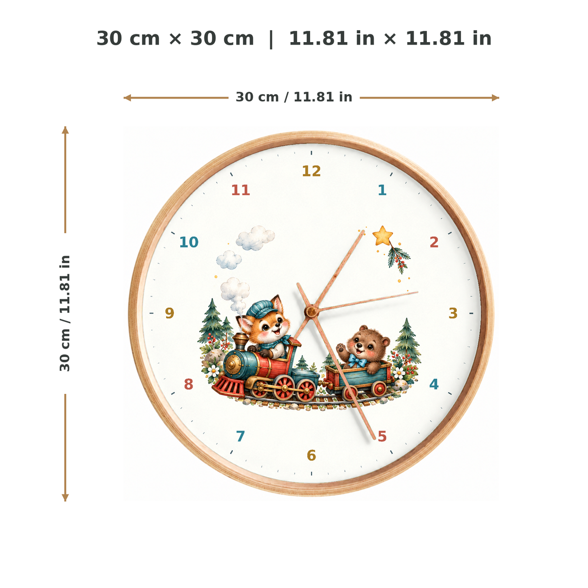 IMAGE_05_Measurements_-_Kids_Woodland_Train_Wall_Clock_30cm_Wooden_Frame_-_WC-K107_-_649310204557.png