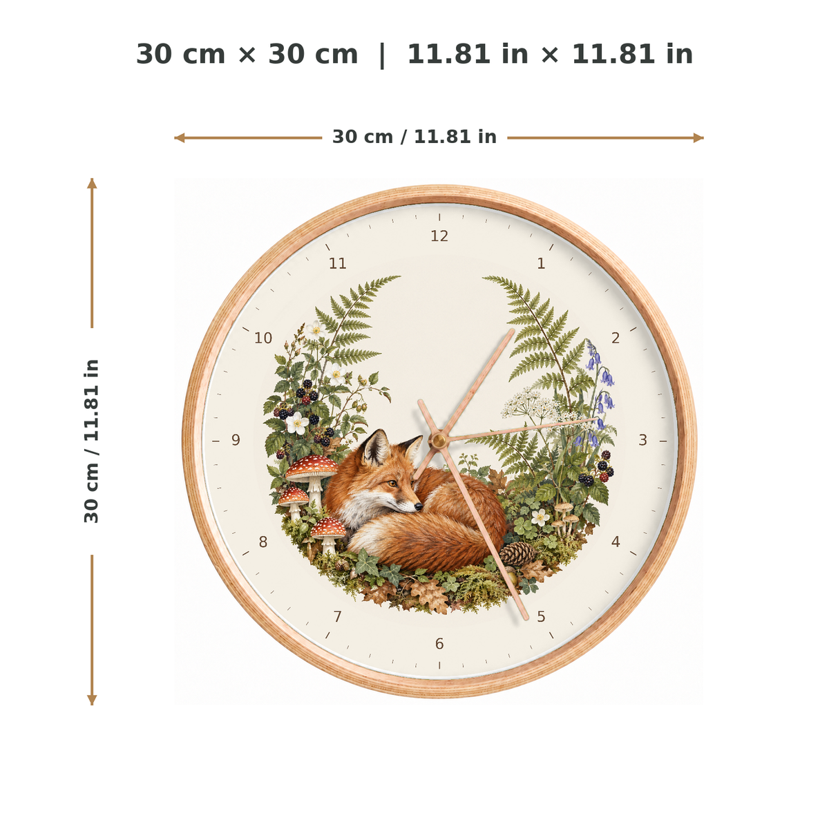 IMAGE_05_Measurements_-_Woodland_Fox_Wall_Clock_30cm_Wooden_Frame_-_WC-A001_-_649310203499.png