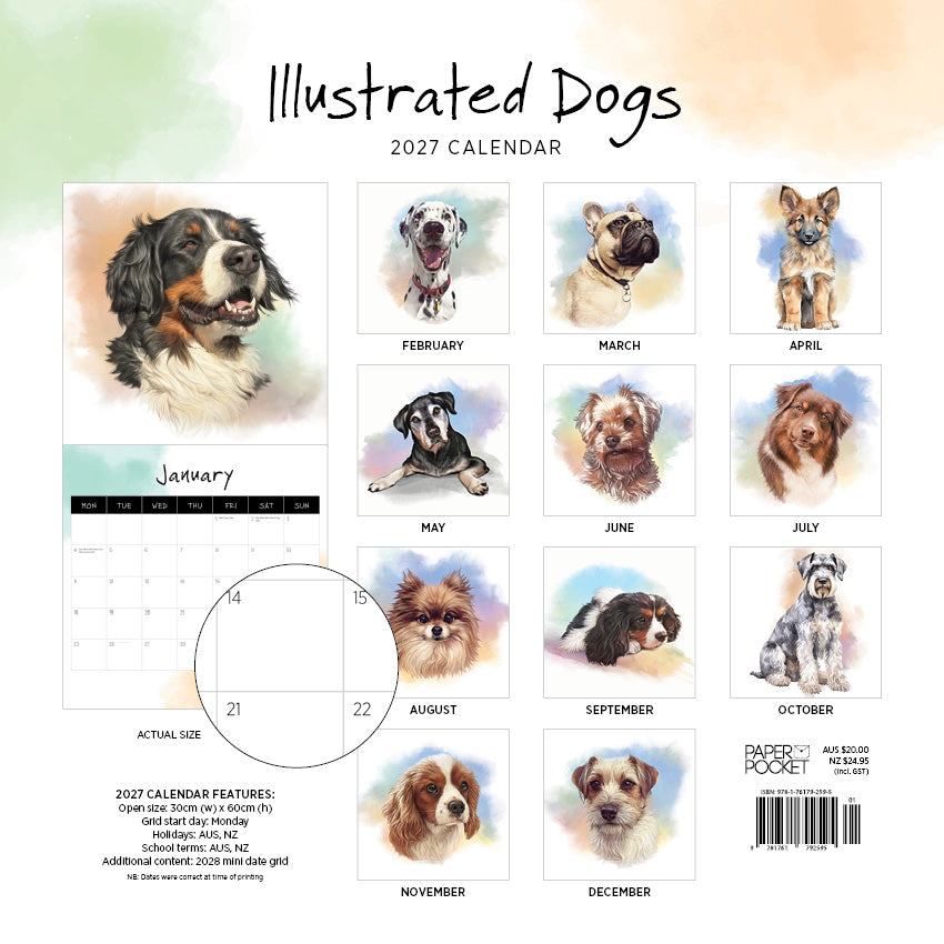 2027 Illustrated Dogs  - Square Wall Calendar