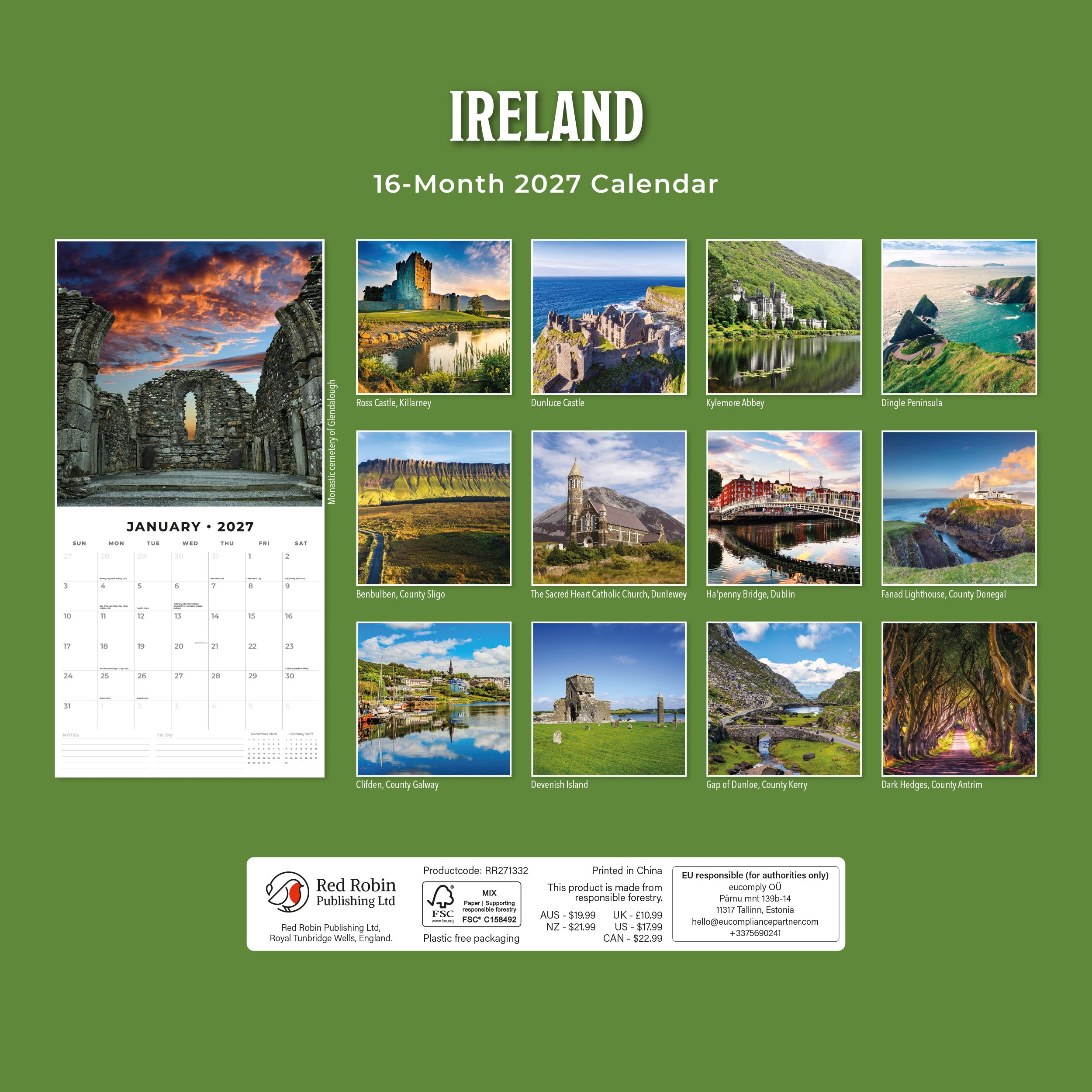 2027 Ireland - Square Wall Calendar