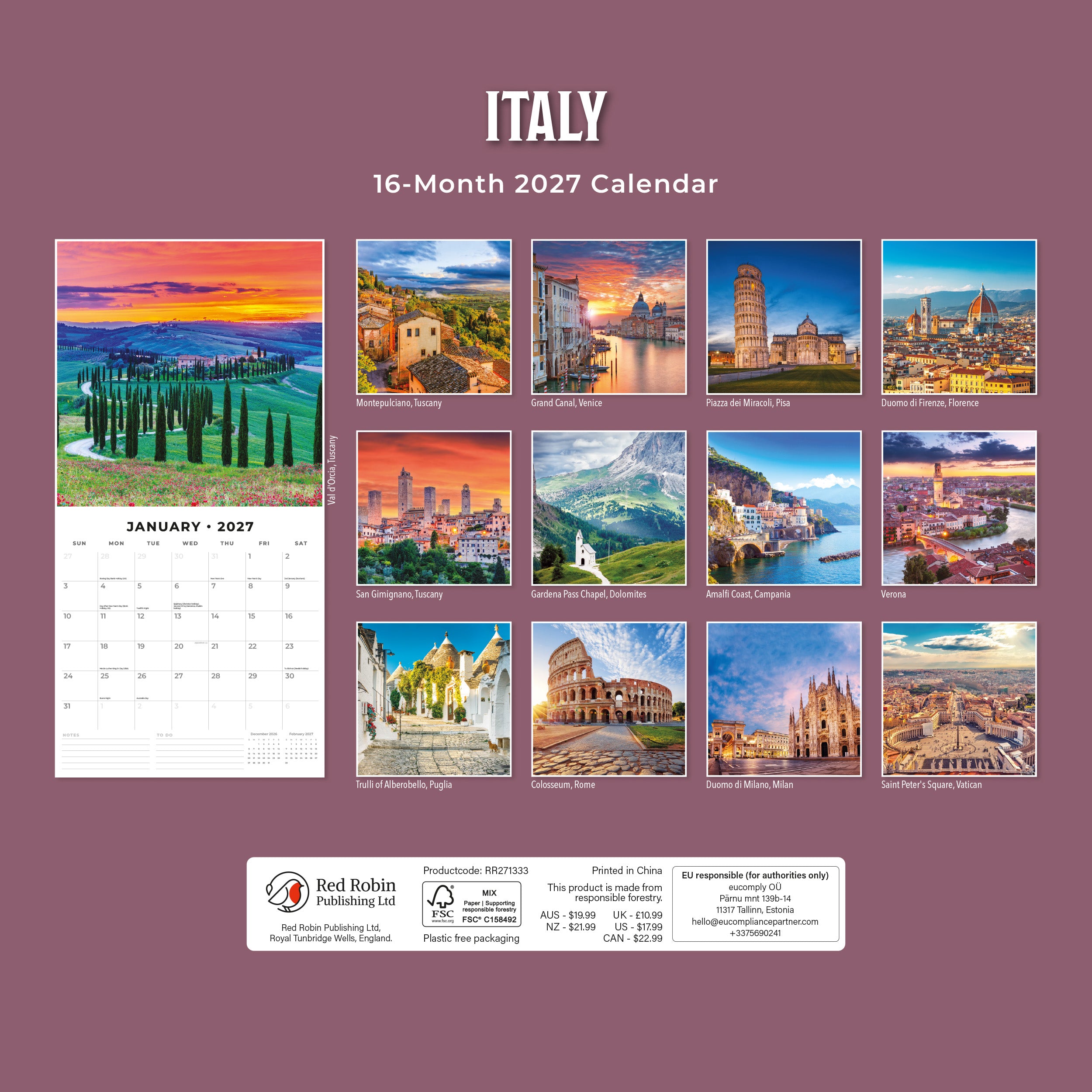 2027 Italy - Square Wall Calendar