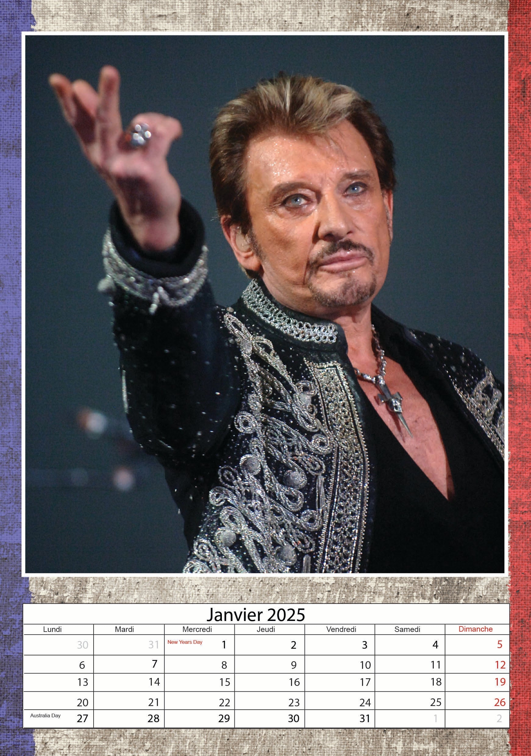 2025 Johnny Hallyday - A3 Wall Calendar