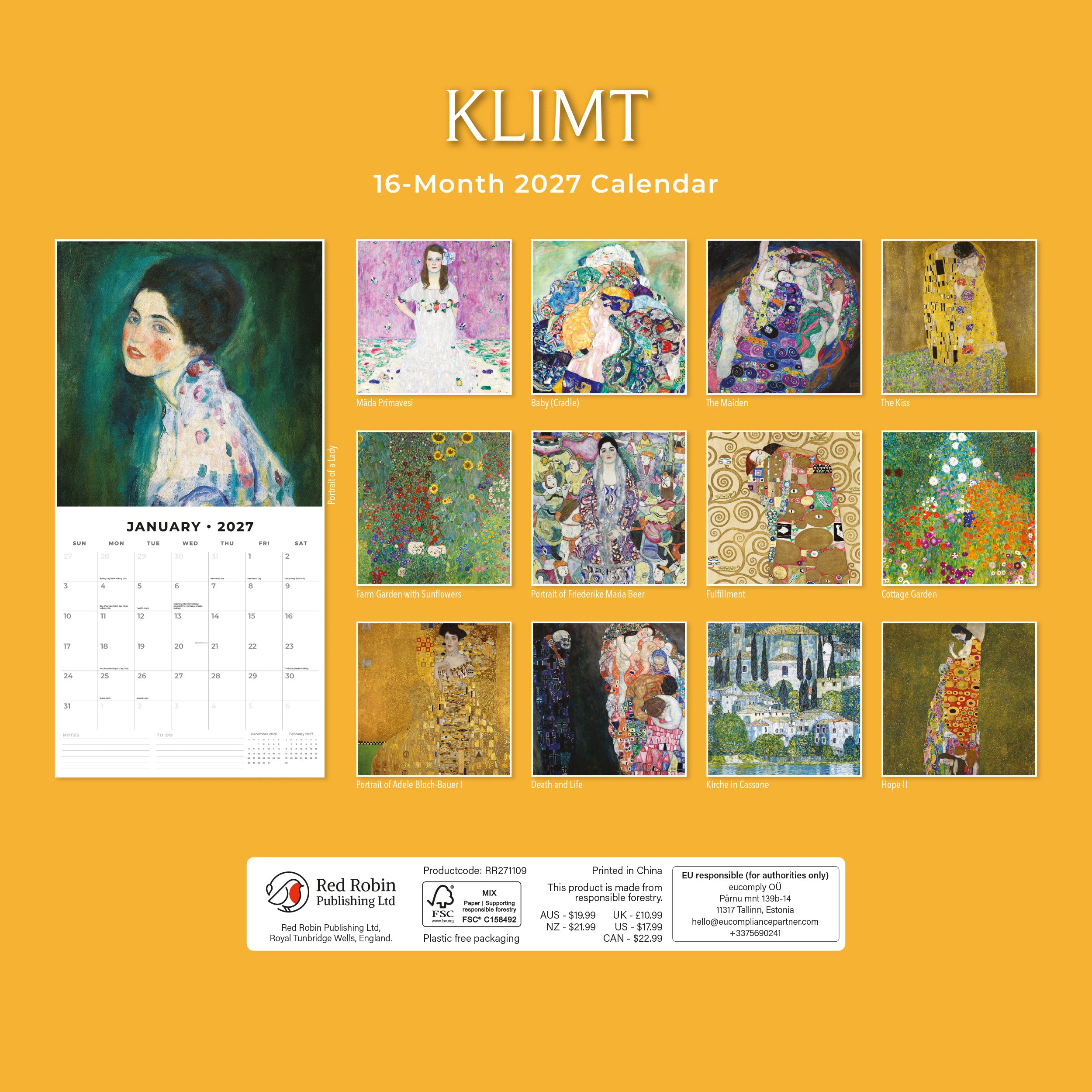 2027 Klimt - Square Wall Calendar