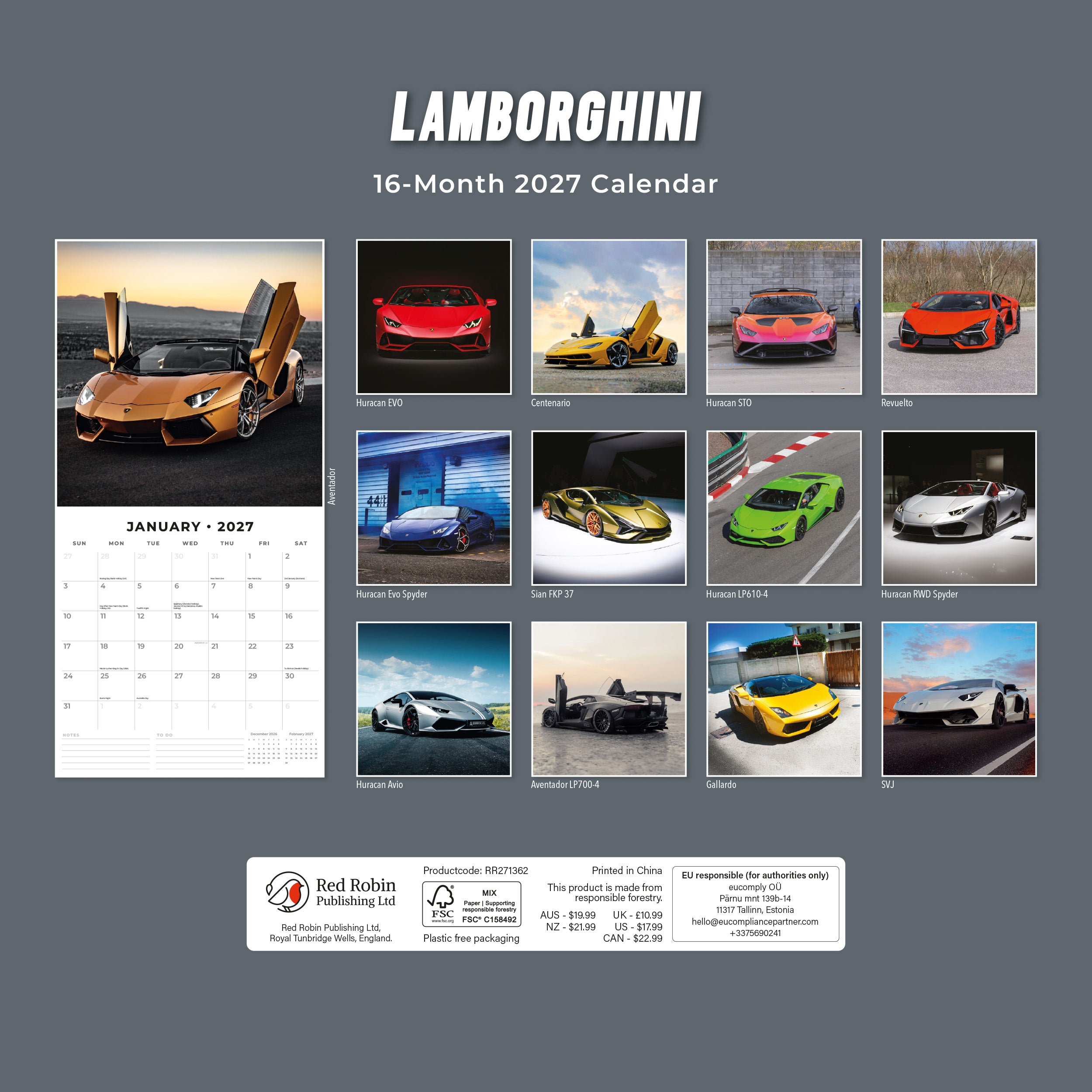 2027 Lamborghini - Square Wall Calendar