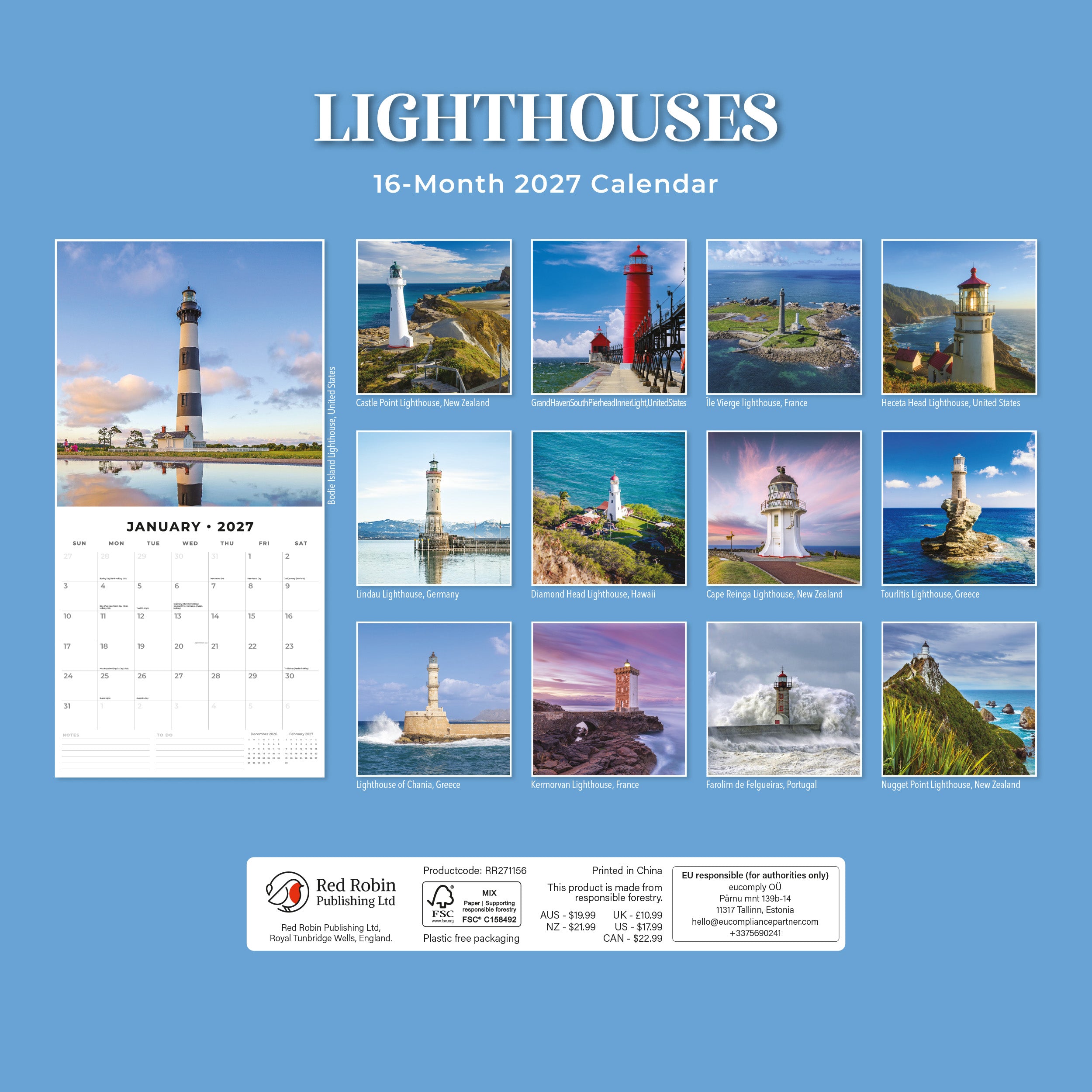 2027 Lighthouses - Square Wall Calendar