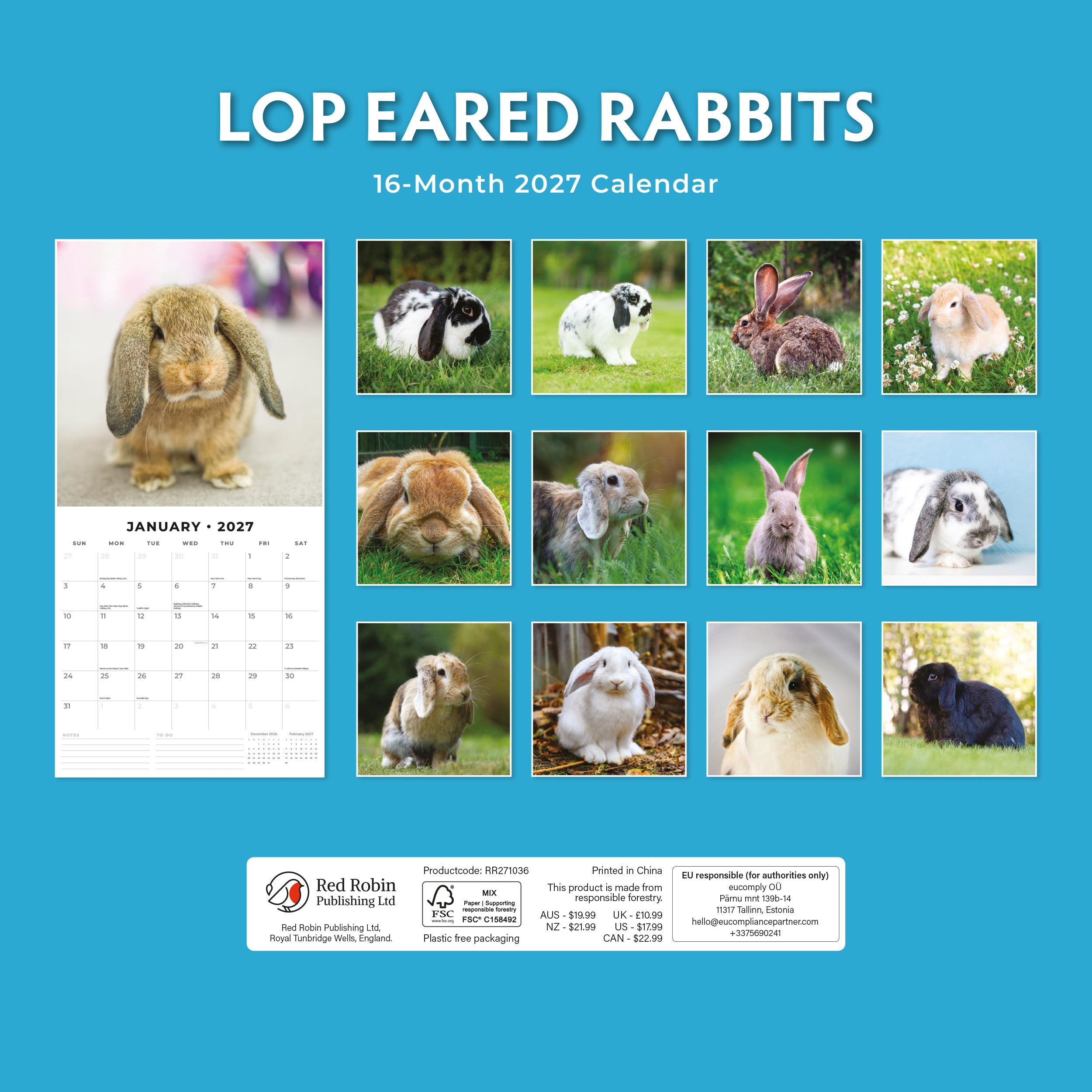 2027 Long Eared Rabbits - Square Wall Calendar