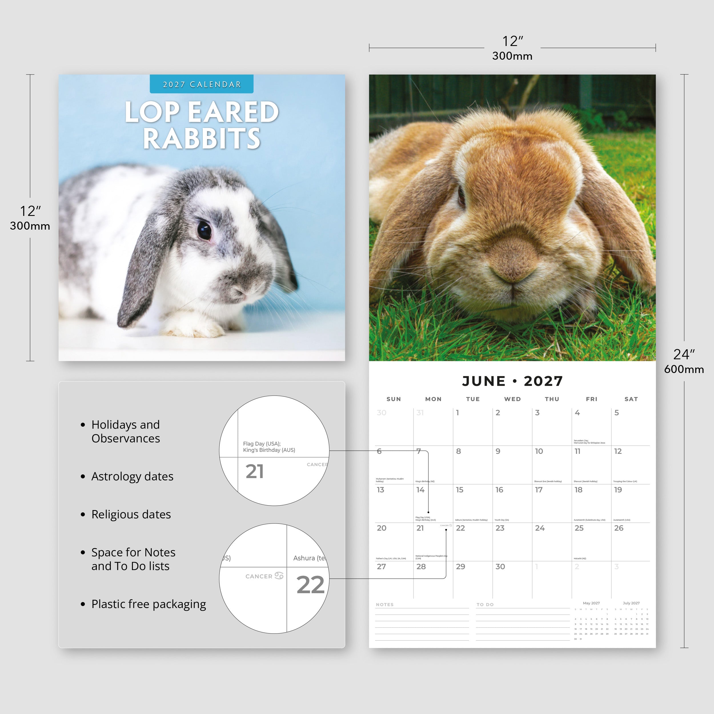 2027 Long Eared Rabbits - Square Wall Calendar