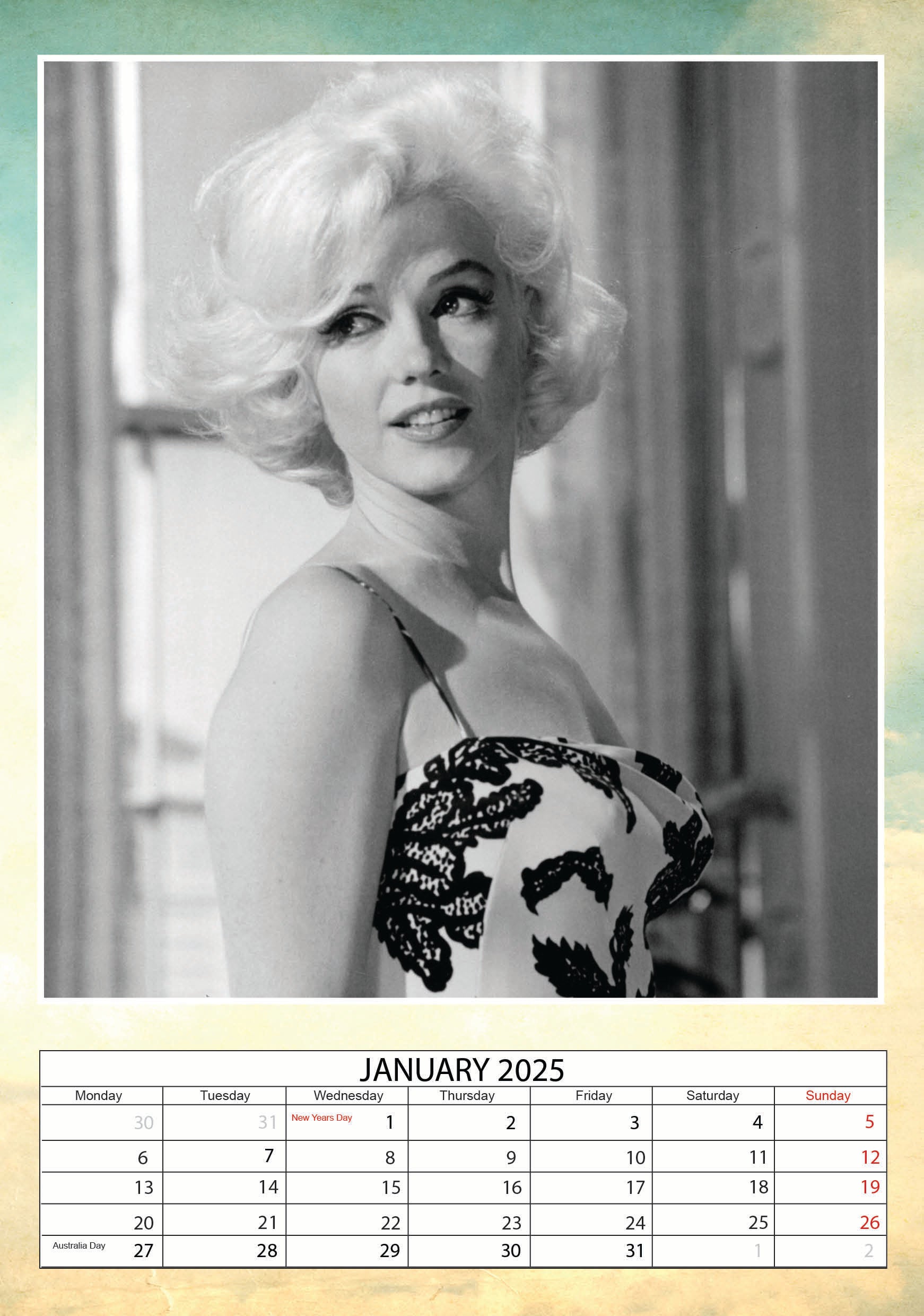 2025 Marilyn Monroe - A3 Wall Calendar