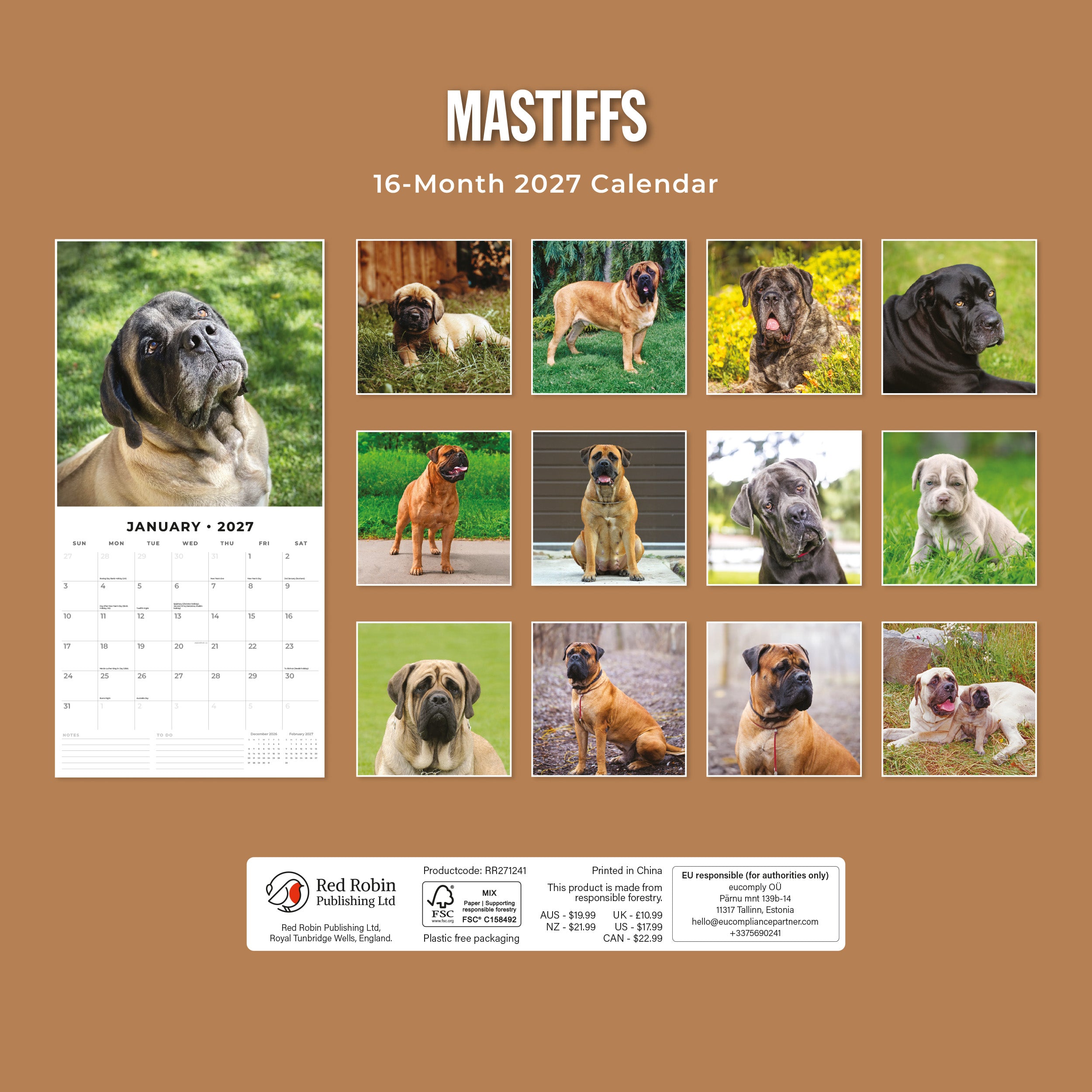 2027 Mastiffs - Square Wall Calendar