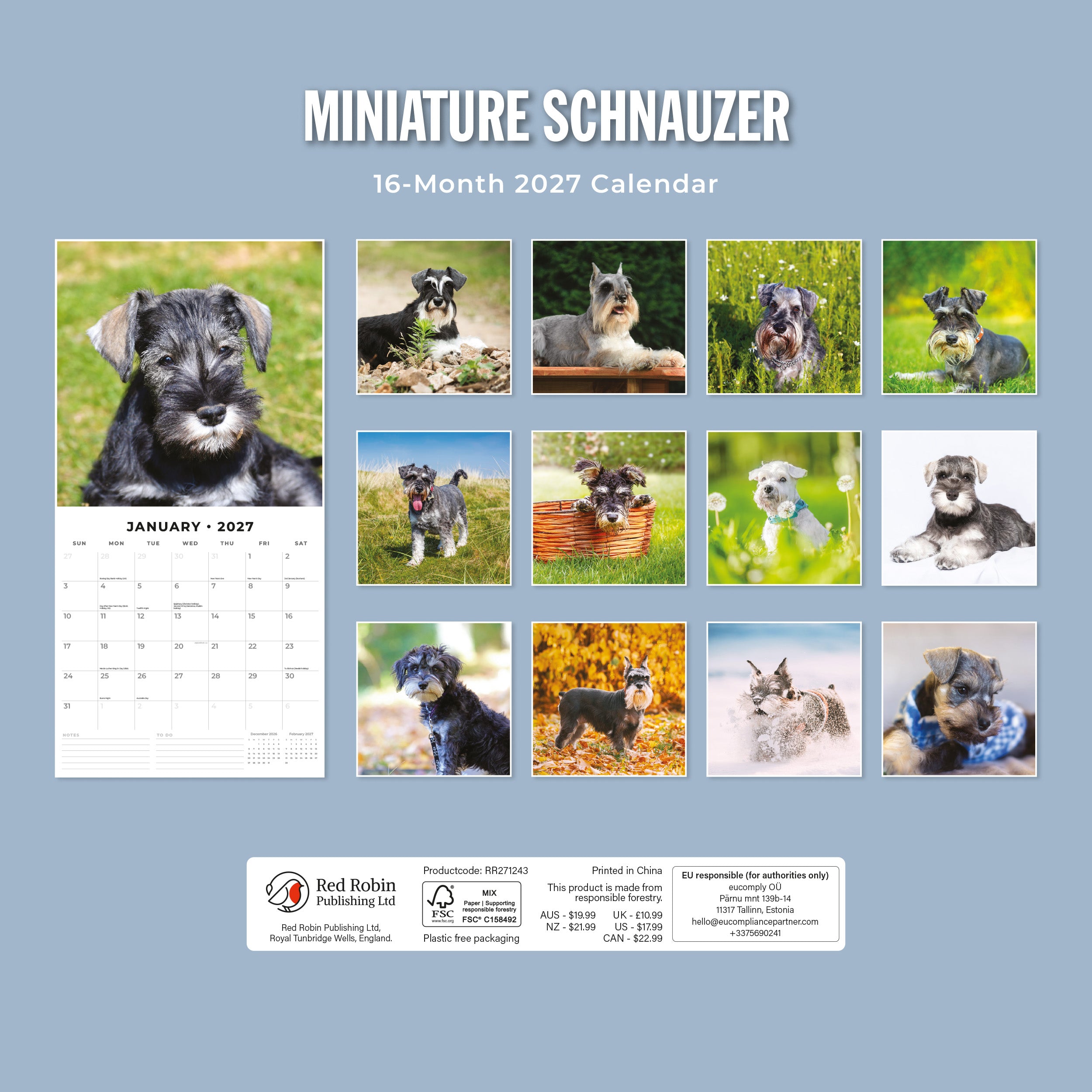 2027 Miniature Schnauzer - Square Wall Calendar