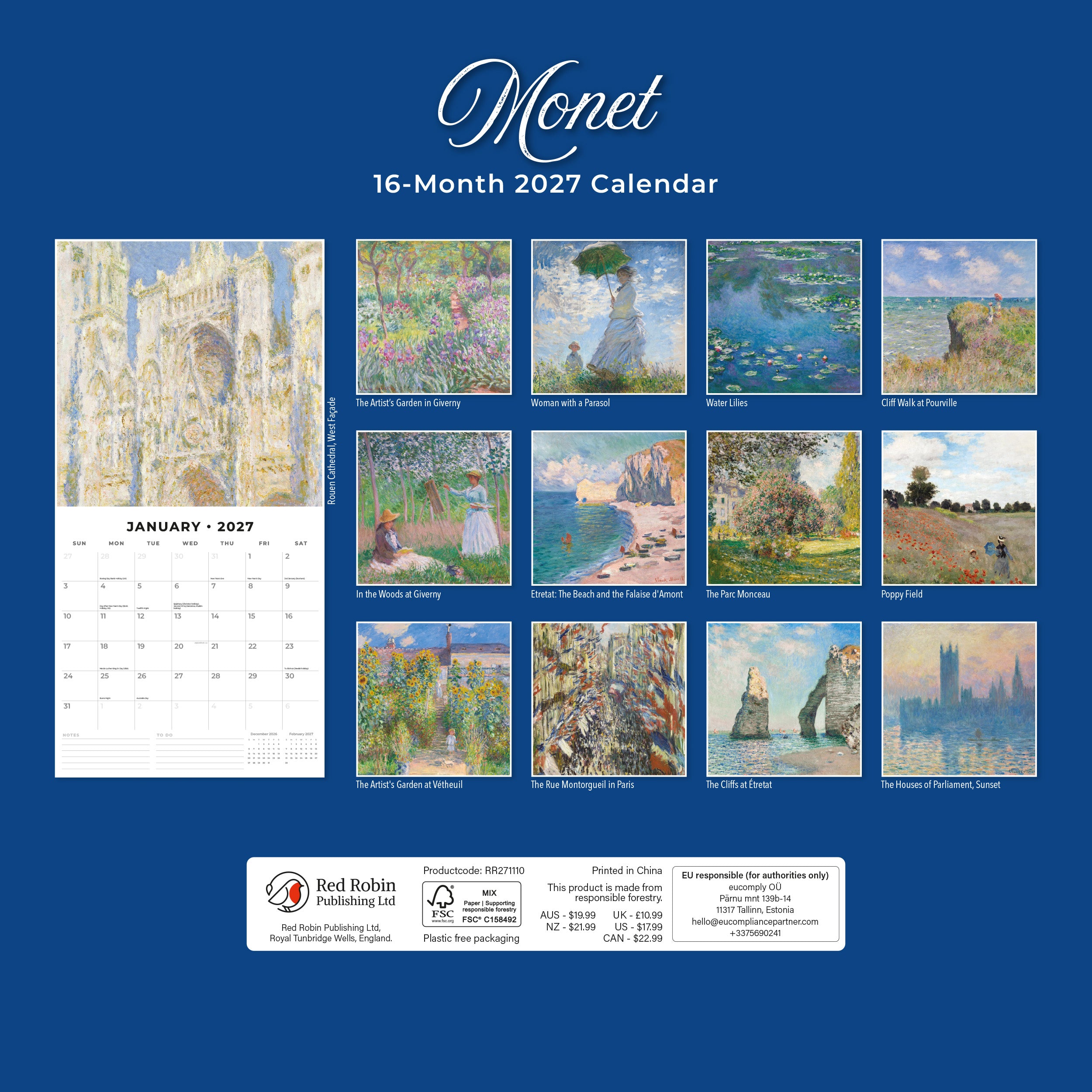 2027 Monet - Square Wall Calendar