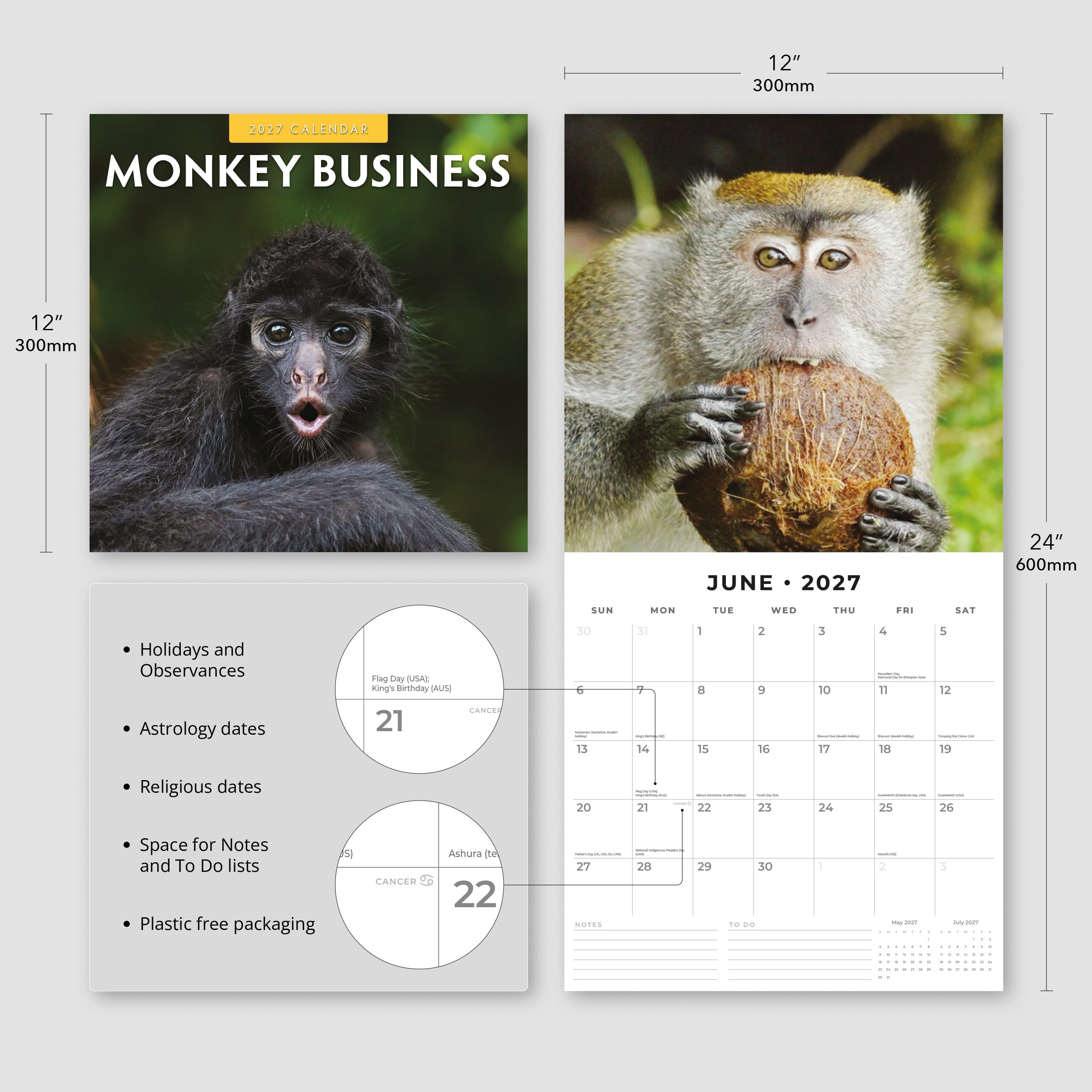 2027 Monkey Business - Square Wall Calendar