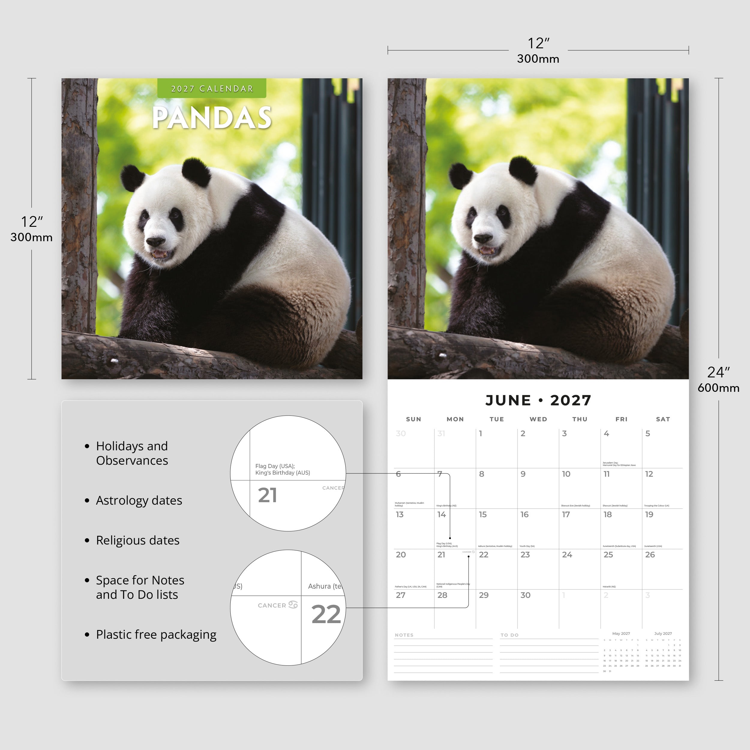 2027 Pandas - Square Wall Calendar
