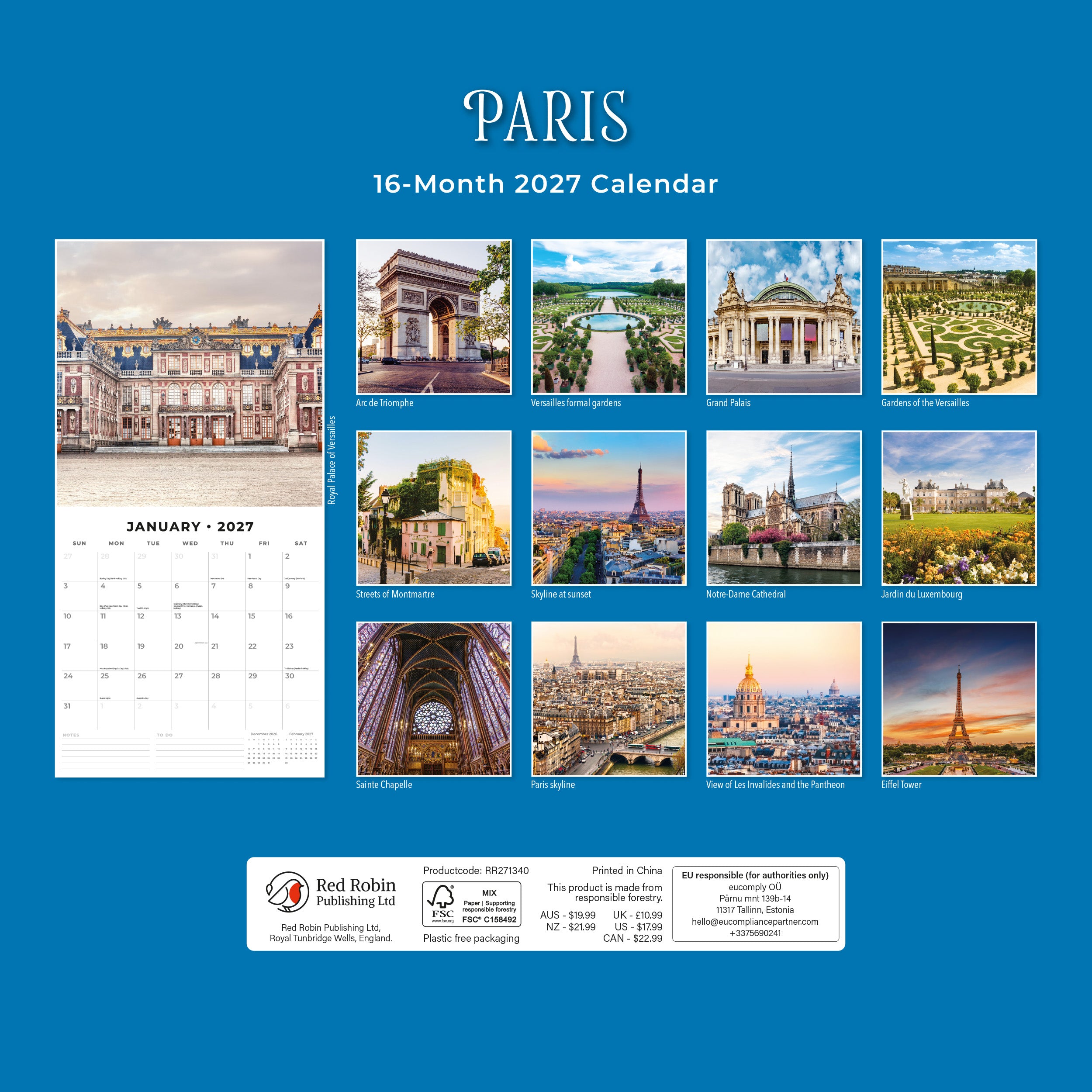 2027 Paris - Square Wall Calendar