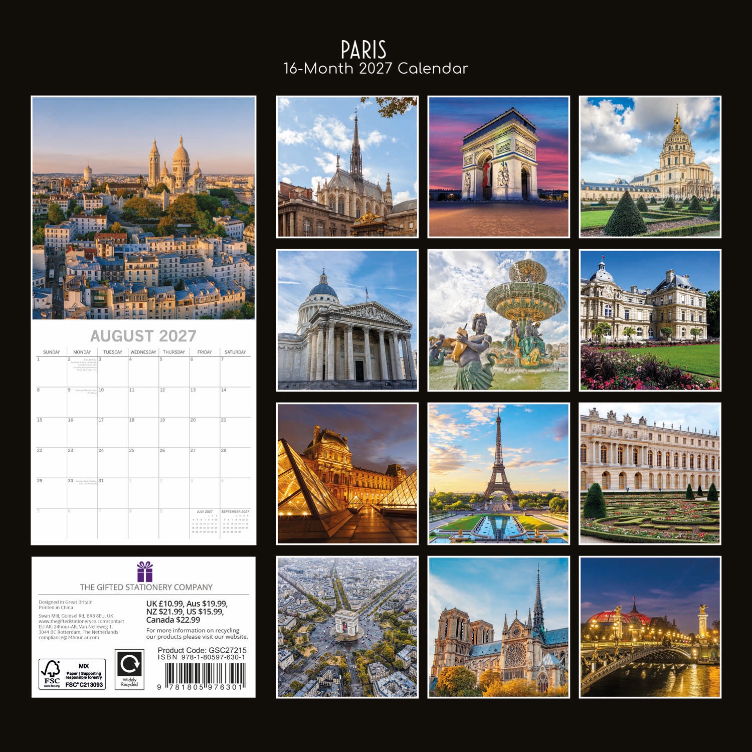 2027 Paris - Square Wall Calendar