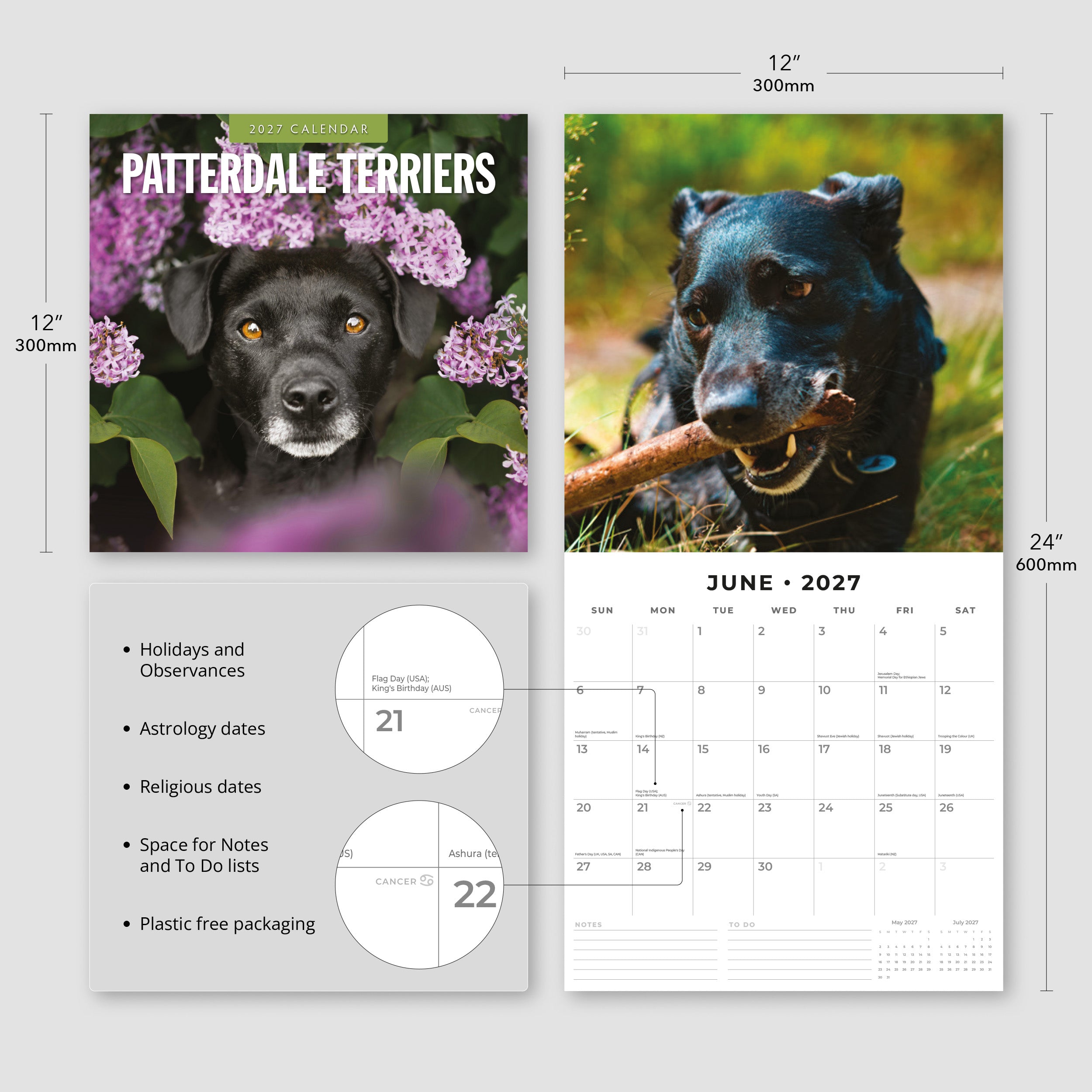 2027 Patterdale Terriers - Square Wall Calendar