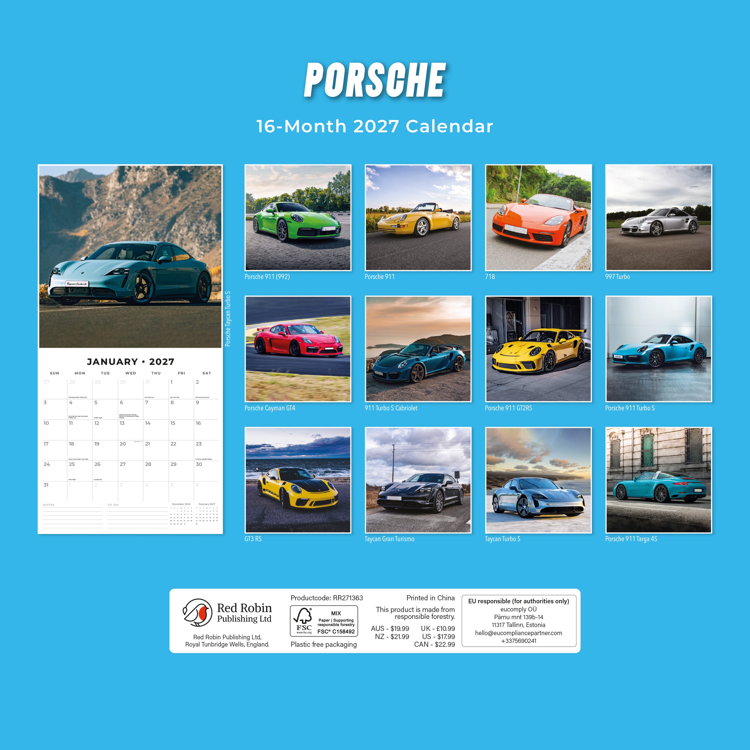 2027 Porsche - Square Wall Calendar