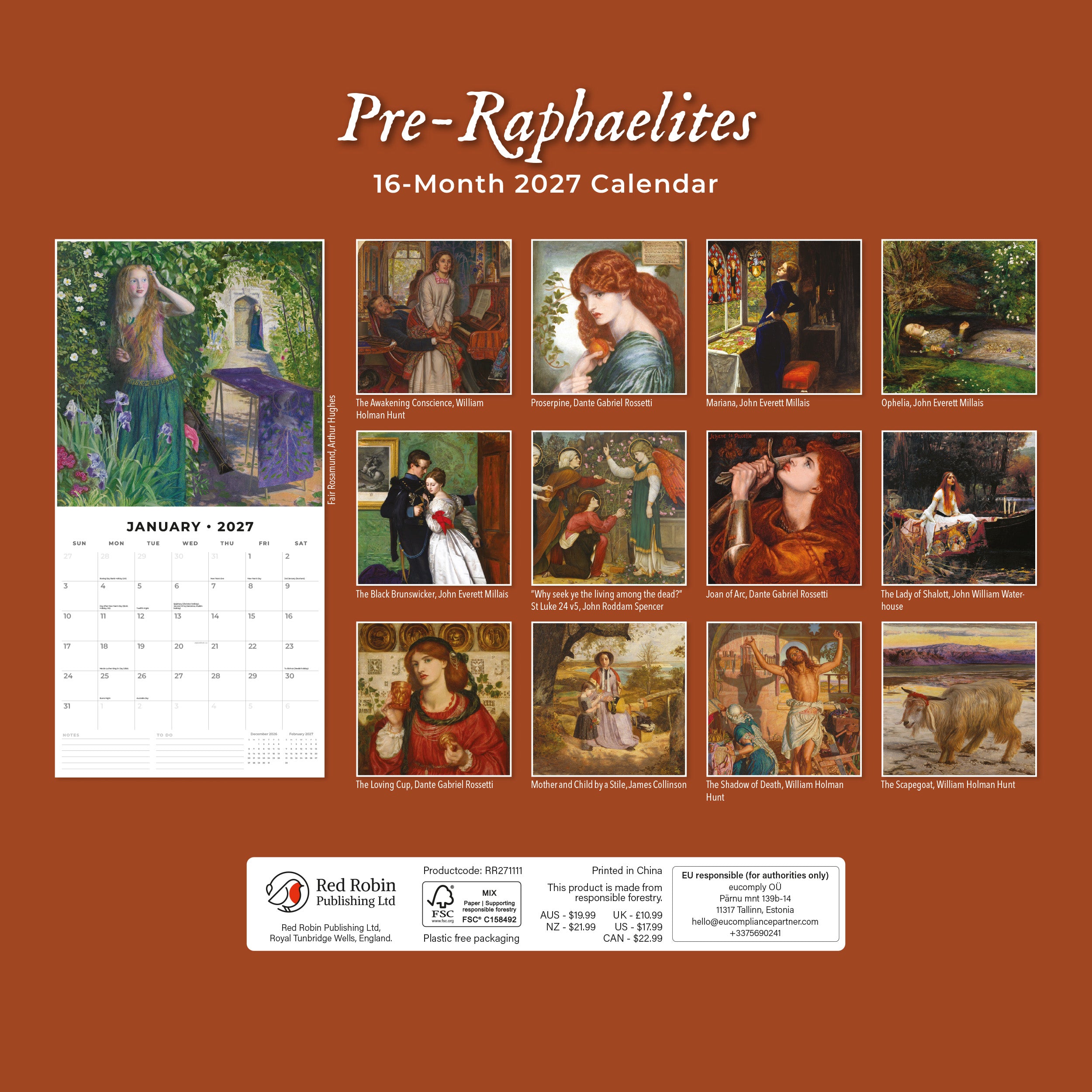 2027 Pre-Raphaelites - Square Wall Calendar