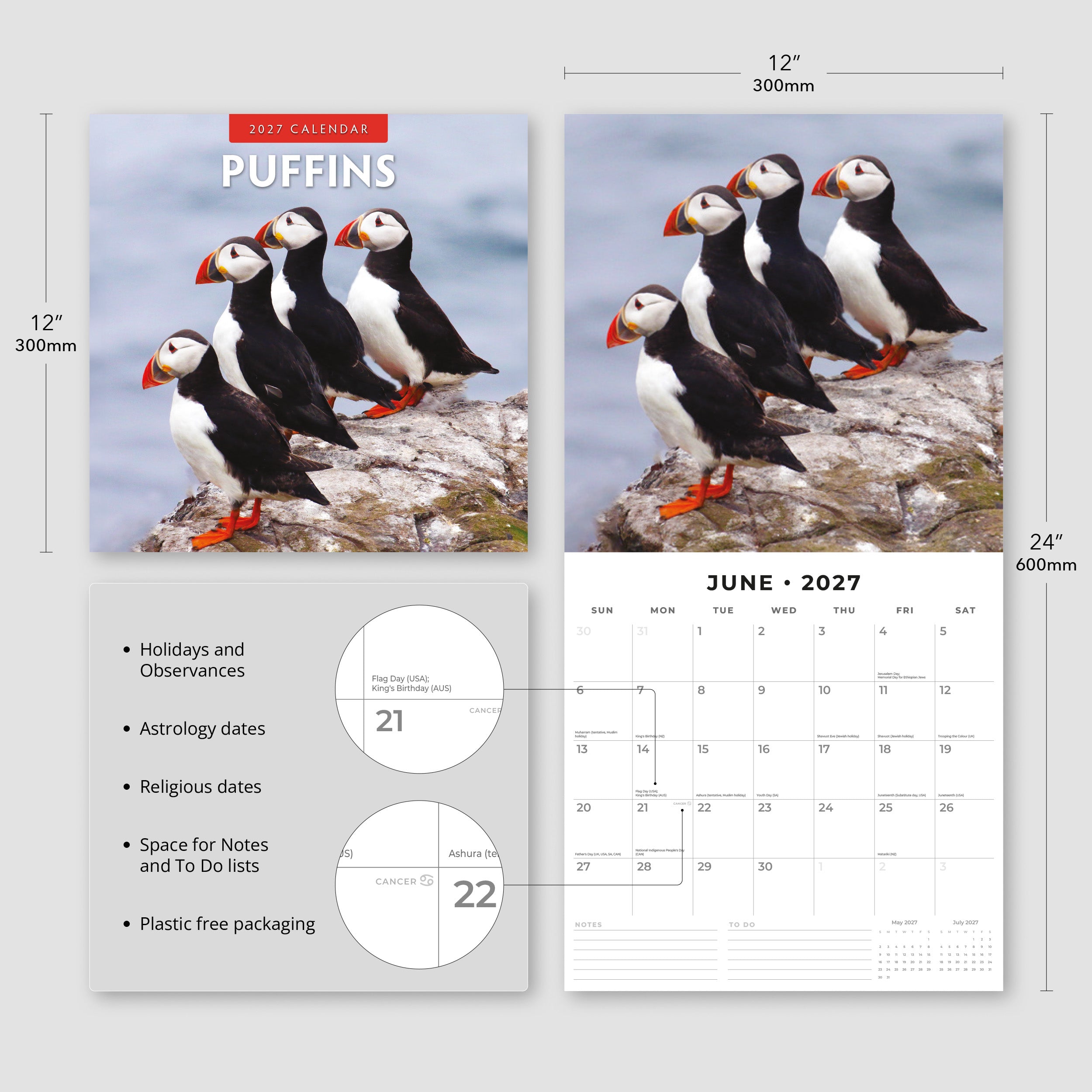 2027 Puffins - Square Wall Calendar