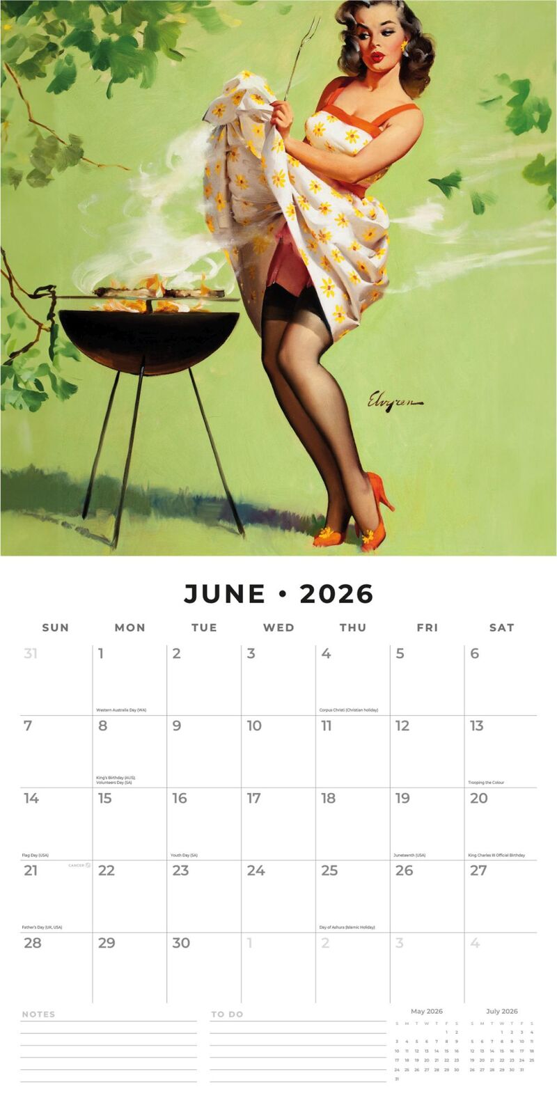 2026 Retro Pin-Ups - Square Wall Calendar