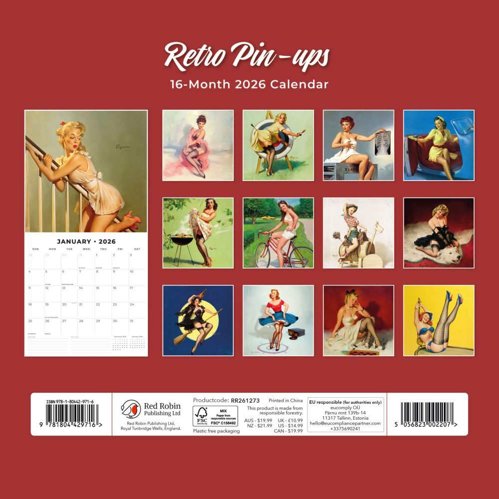 2026 Retro Pin-Ups - Square Wall Calendar