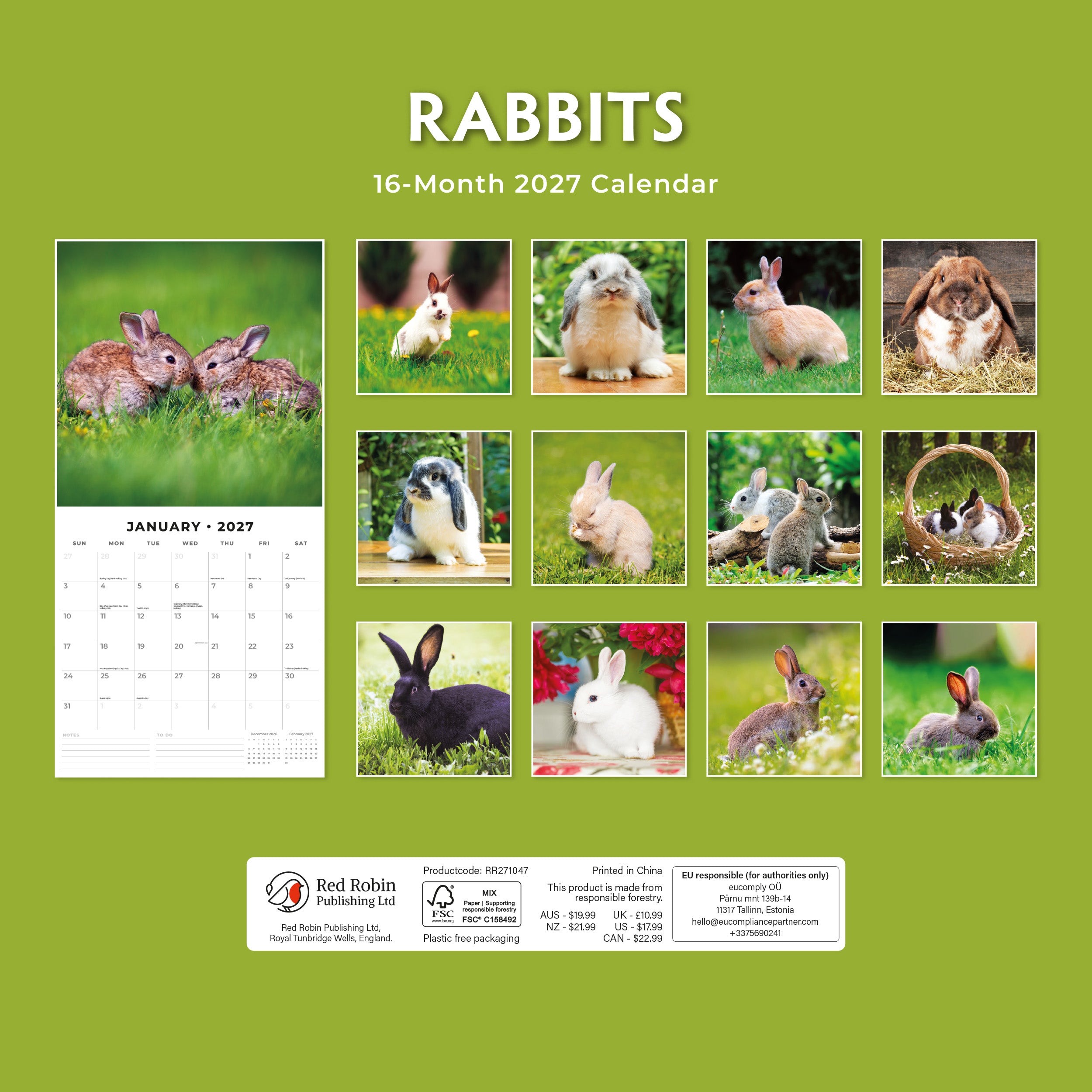 2027 Rabbits - Square Wall Calendar