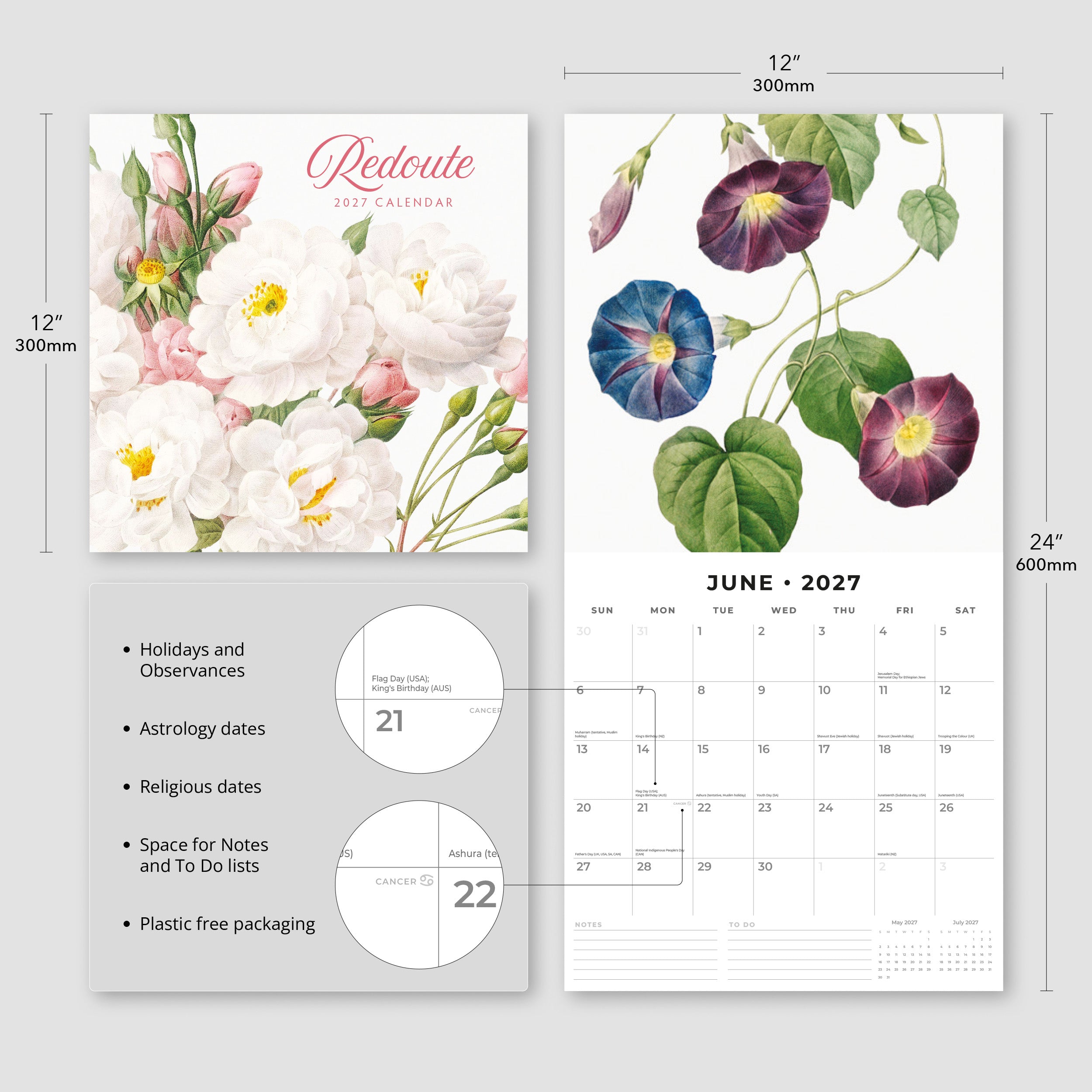 2027 Redoute - Square Wall Calendar