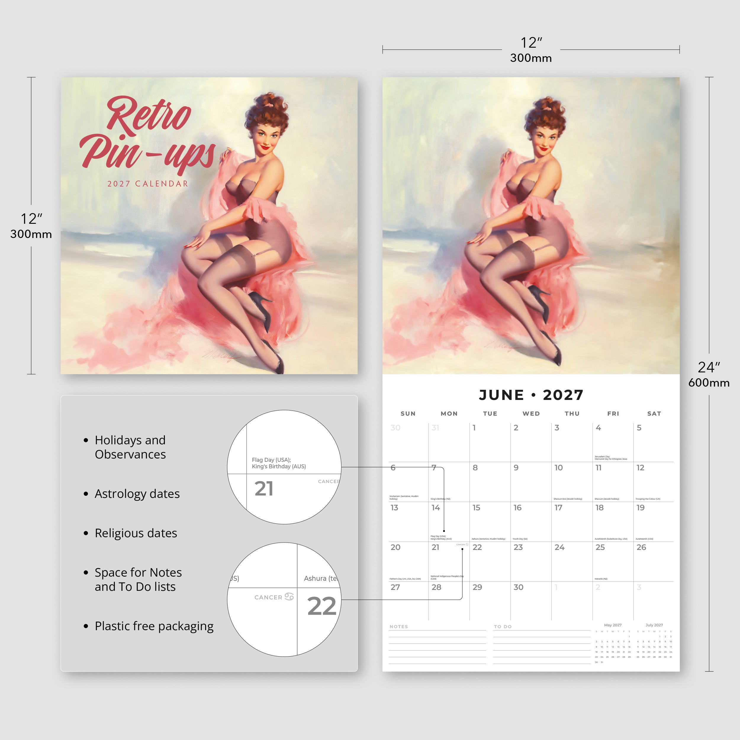 2027 Retro Pin-ups - Square Wall Calendar