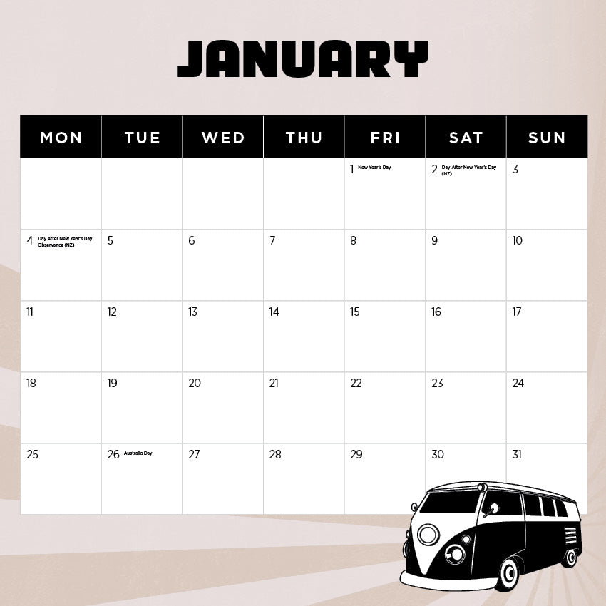 2027 Retro Vans   - Square Wall Calendar