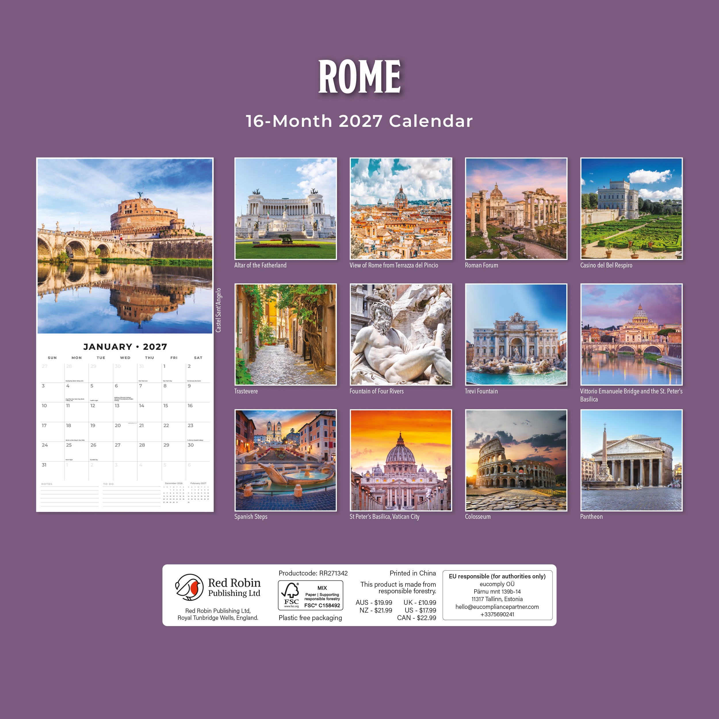 2027 Rome - Square Wall Calendar