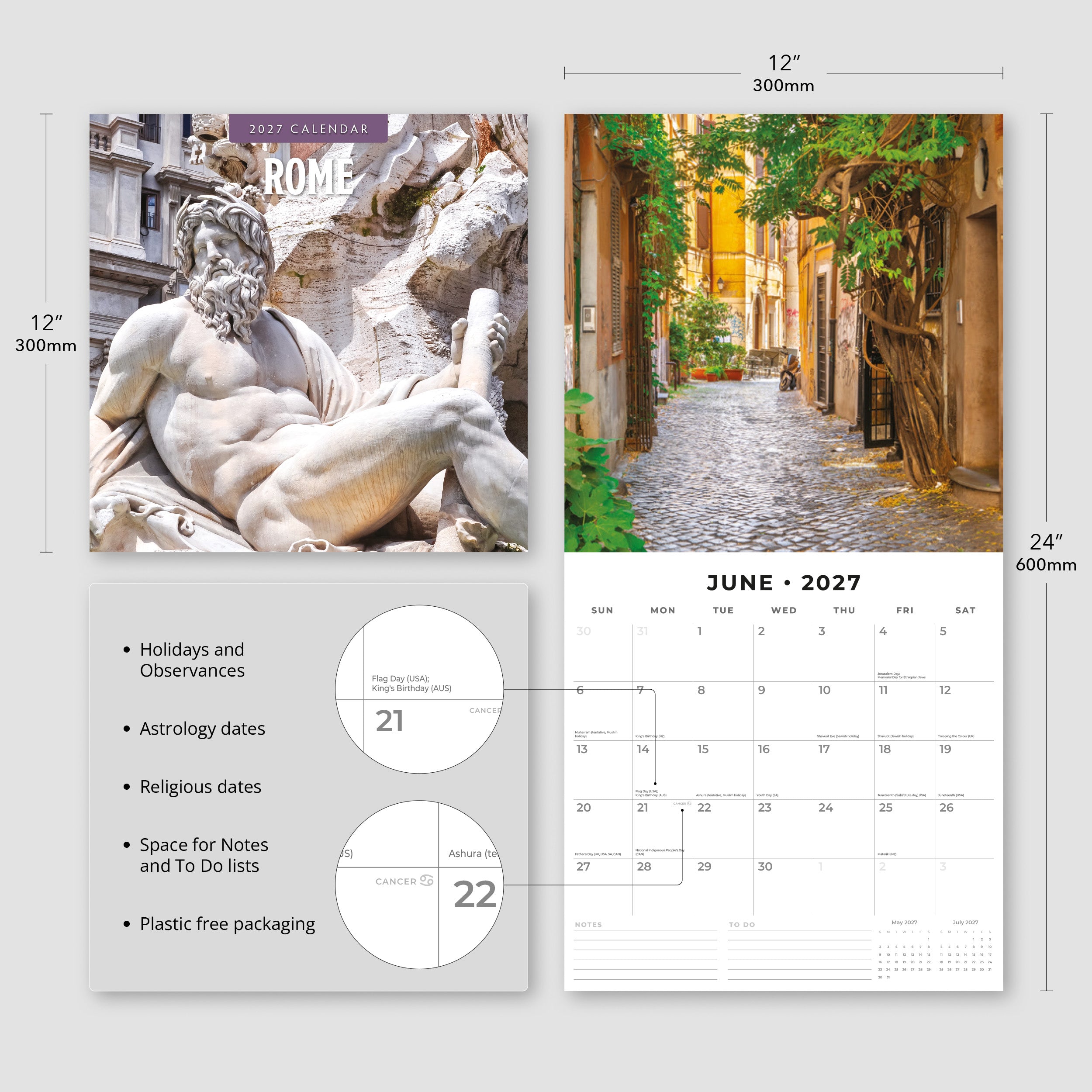 2027 Rome - Square Wall Calendar