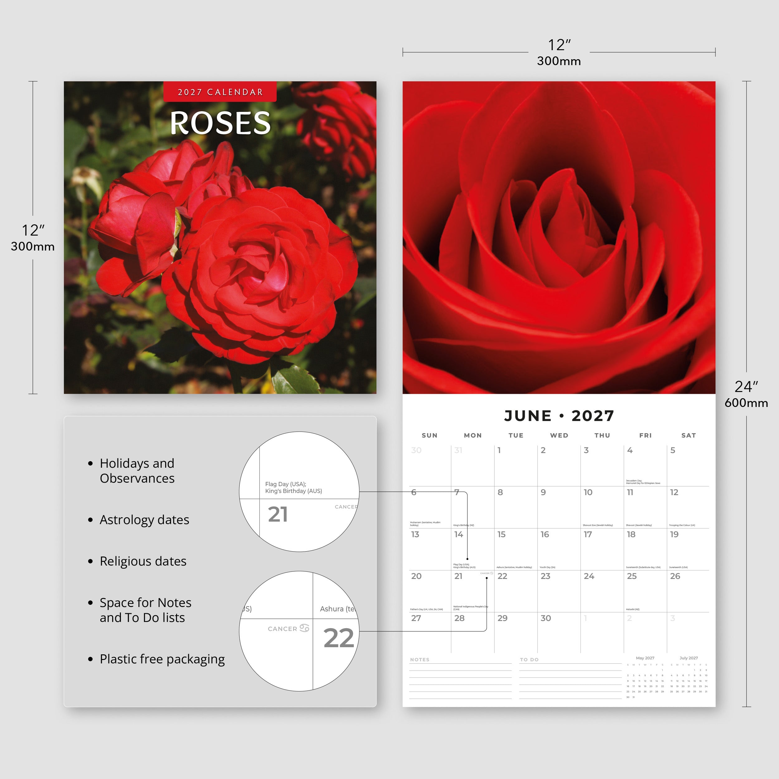 2027 Roses - Square Wall Calendar