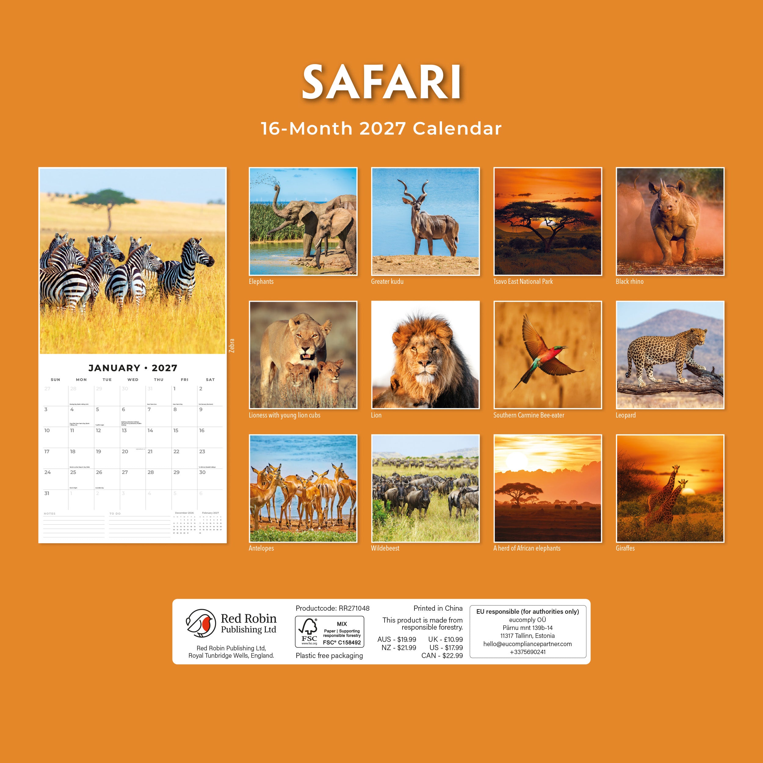 2027 Safari - Square Wall Calendar