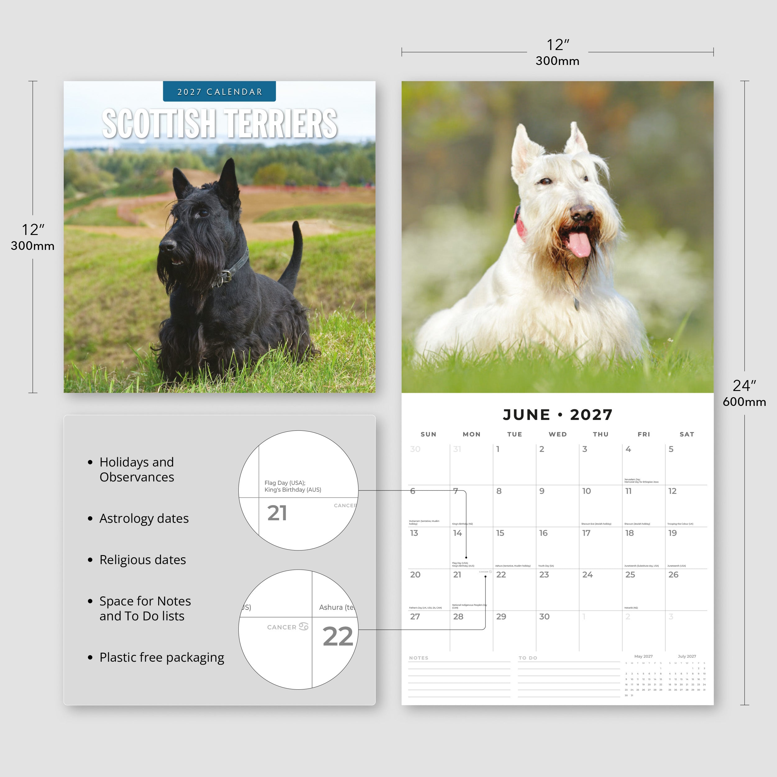 2027 Scottish Terriers - Square Wall Calendar