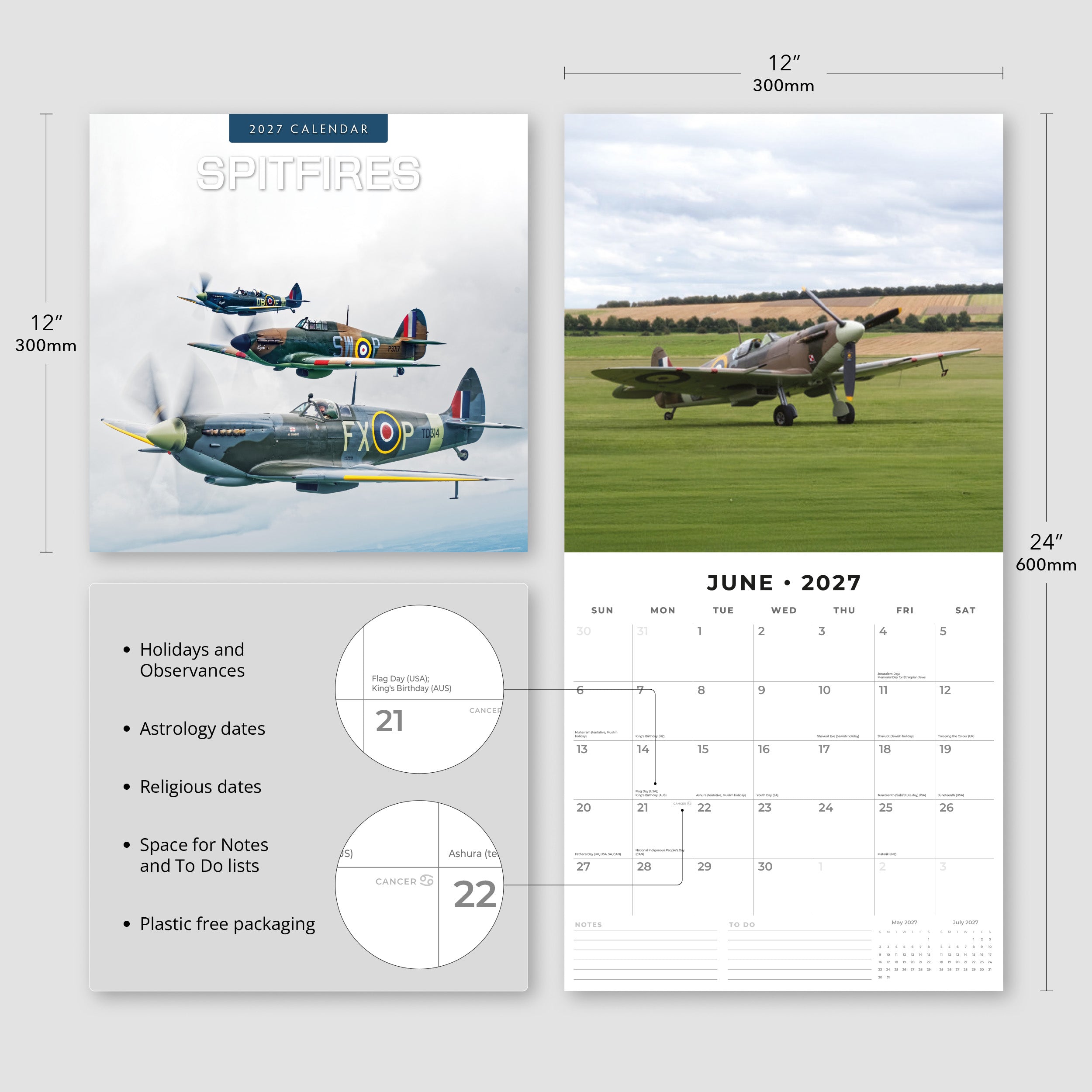 2027 Spitfires - Square Wall Calendar