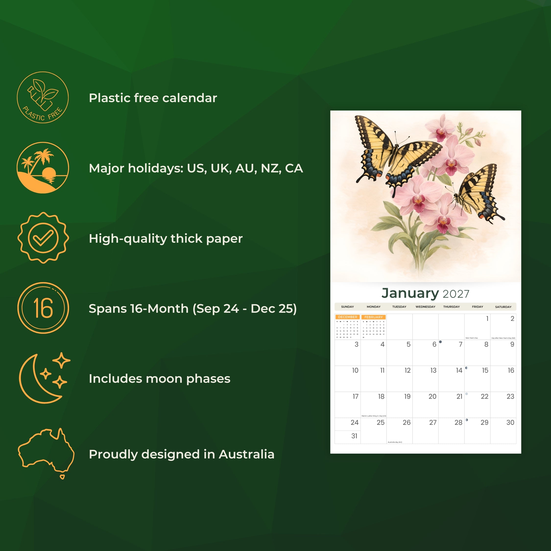 2027 The Art Of Butterflies - Deluxe Wall Calendar