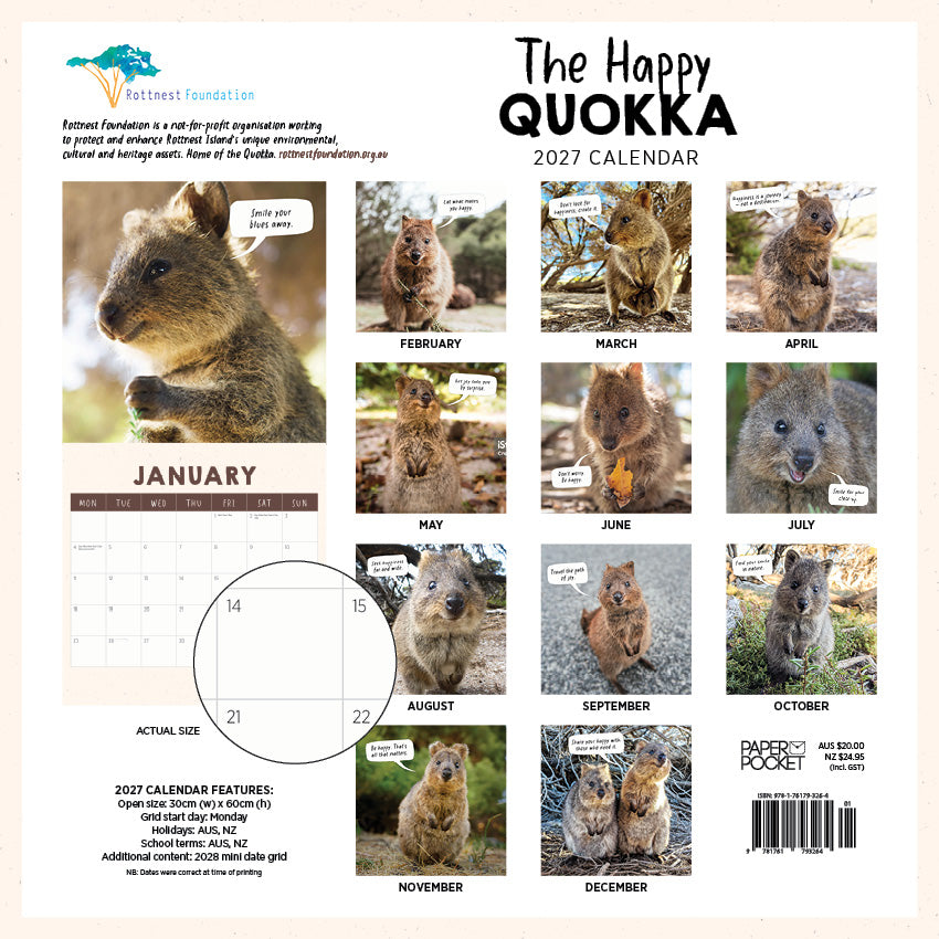 2027 The Happy Quokka  - Square Wall Calendar