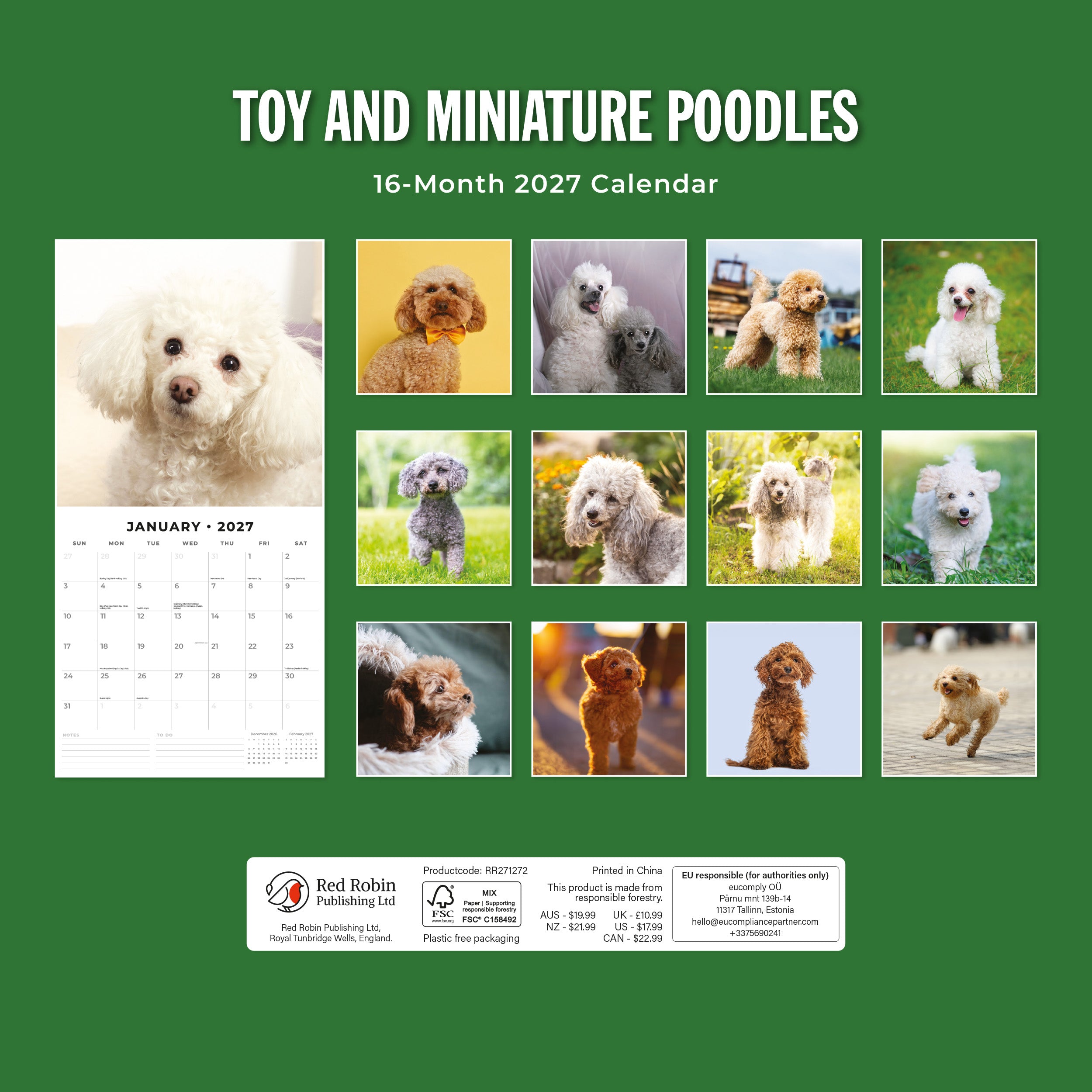 2027 Toy and Miniature Poodles - Square Wall Calendar