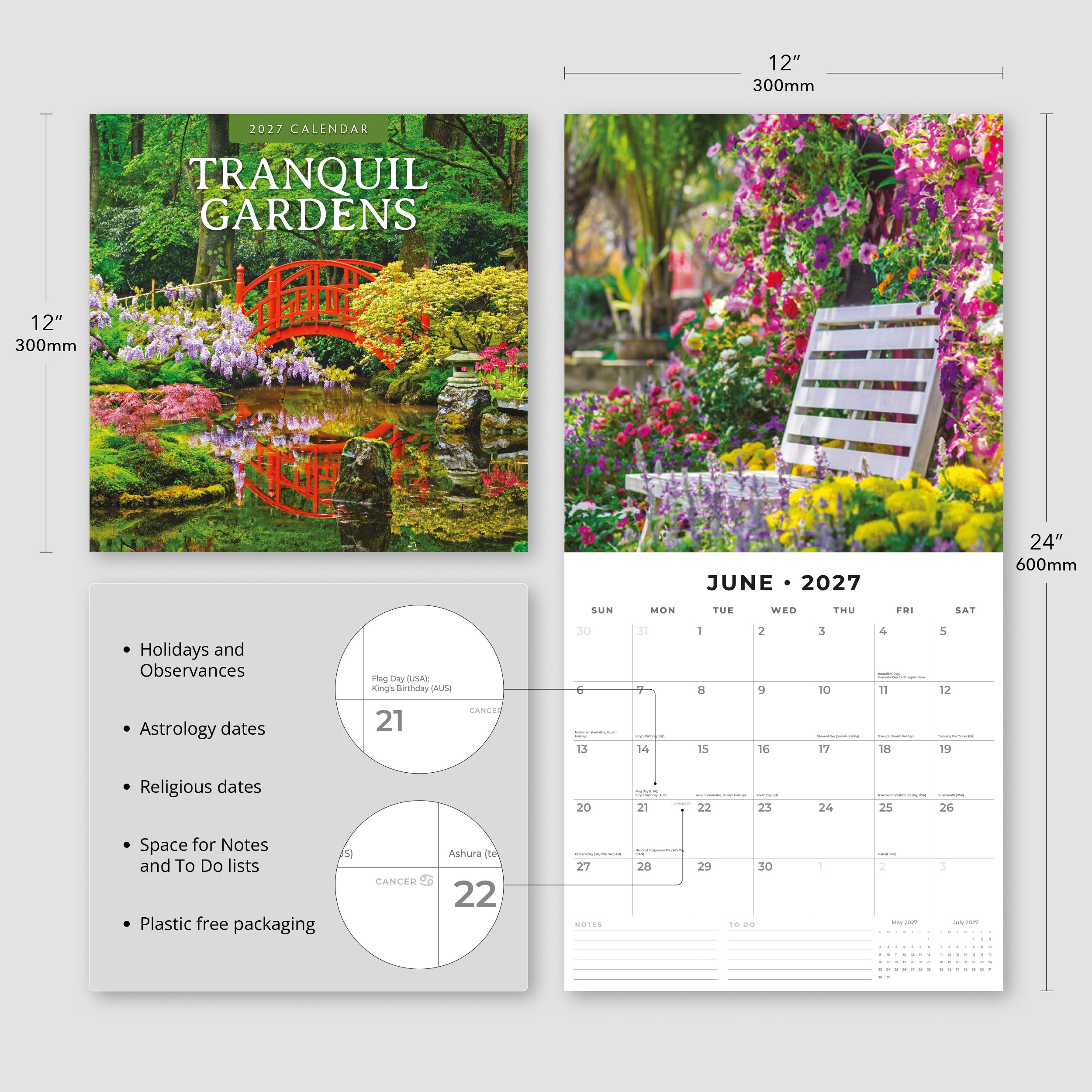 2027 Tranquil Gardens - Square Wall Calendar