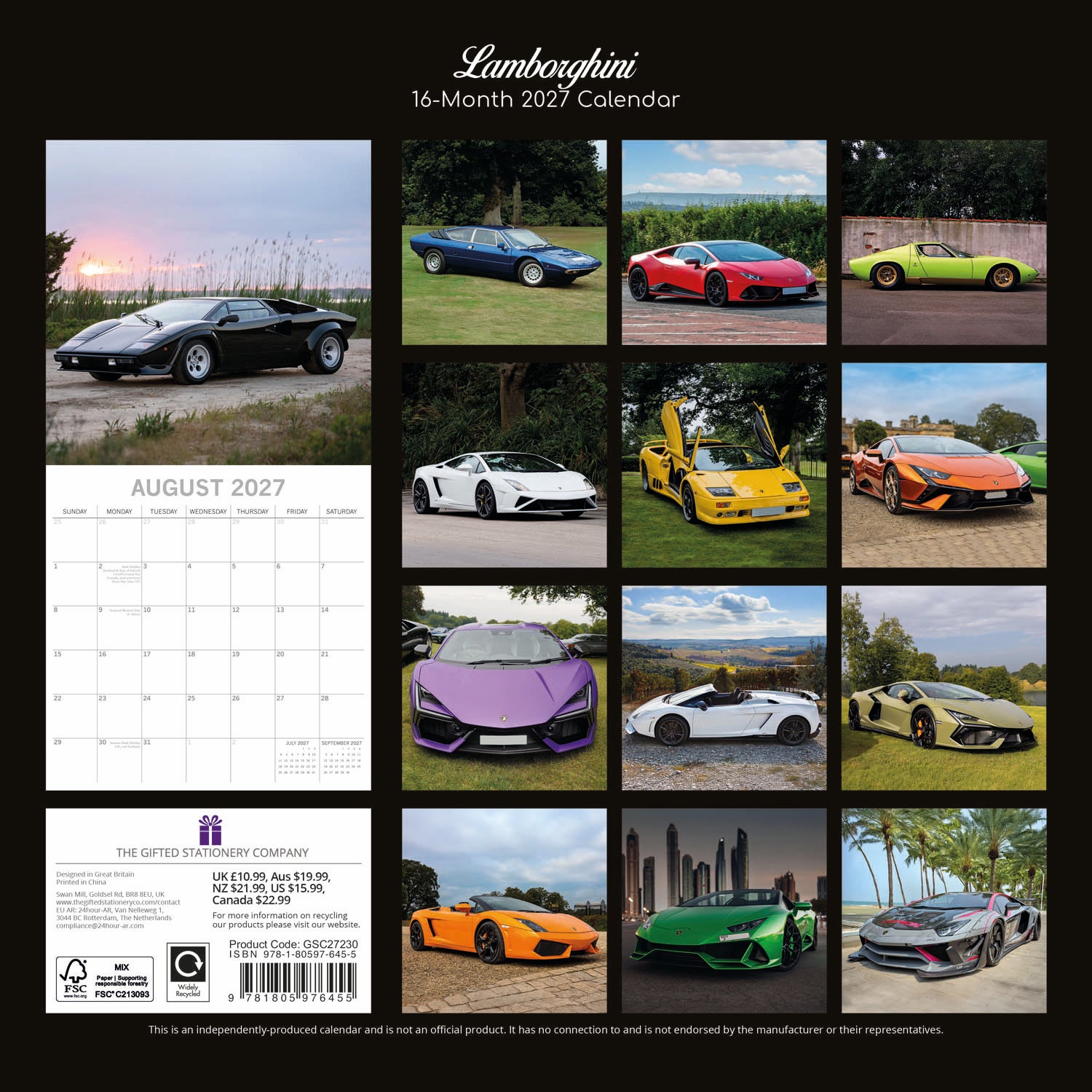 2027 Lamborghini - Square Wall Calendar
