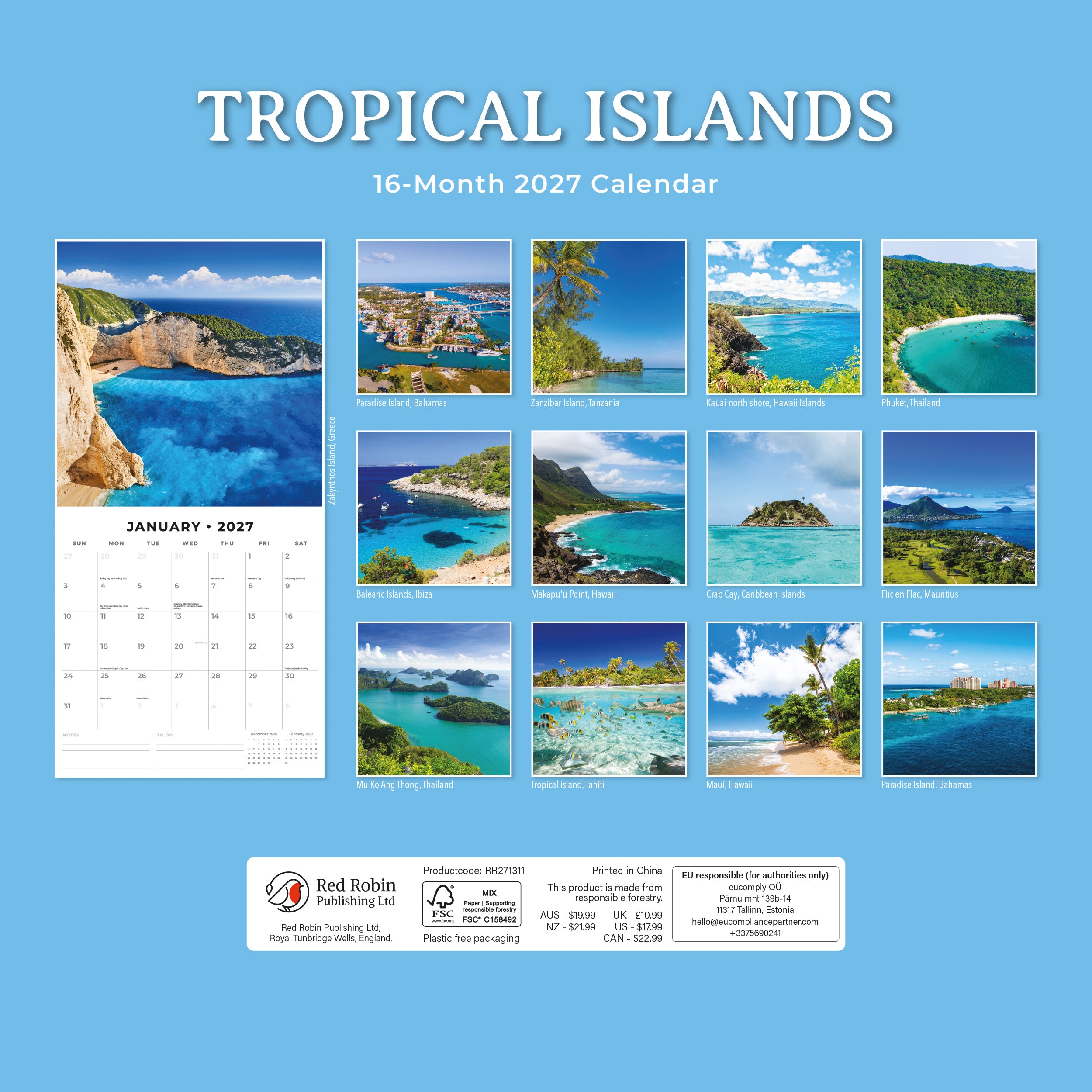 2027 Tropical Islands - Square Wall Calendar