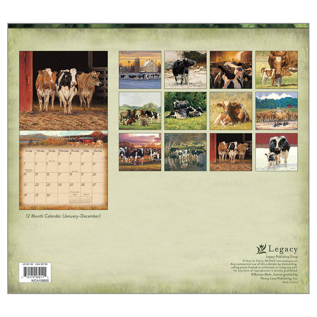 2027 Cow Calendar - Deluxe Wall Calendar by Bonnie Mohr