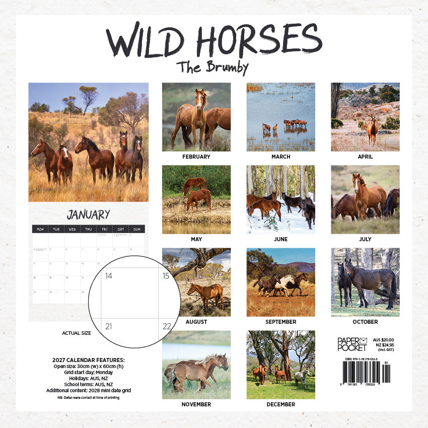 2027 Wild Horses: The Brumby - Square Wall Calendar