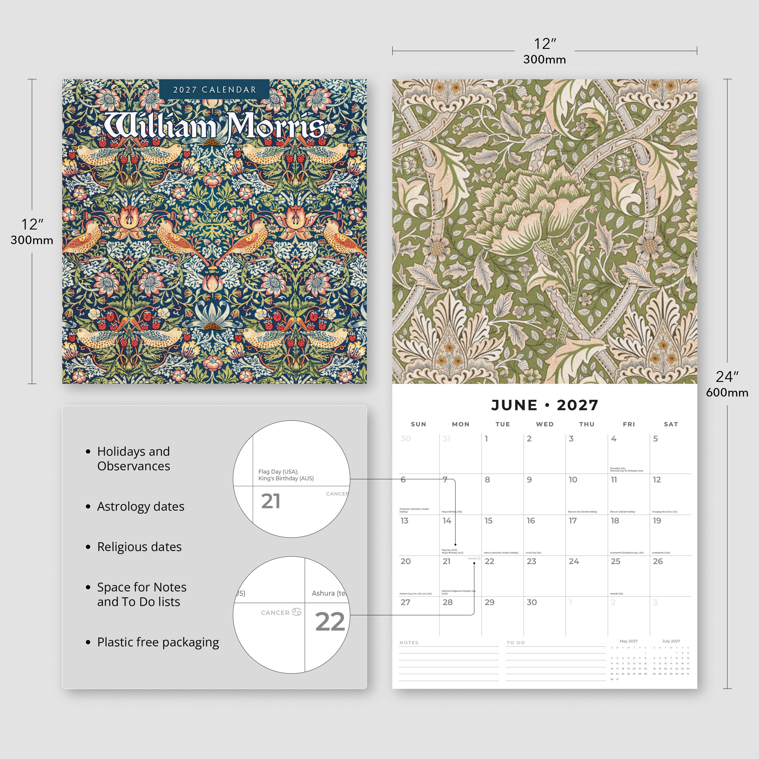 2027 William Morris - Square Wall Calendar