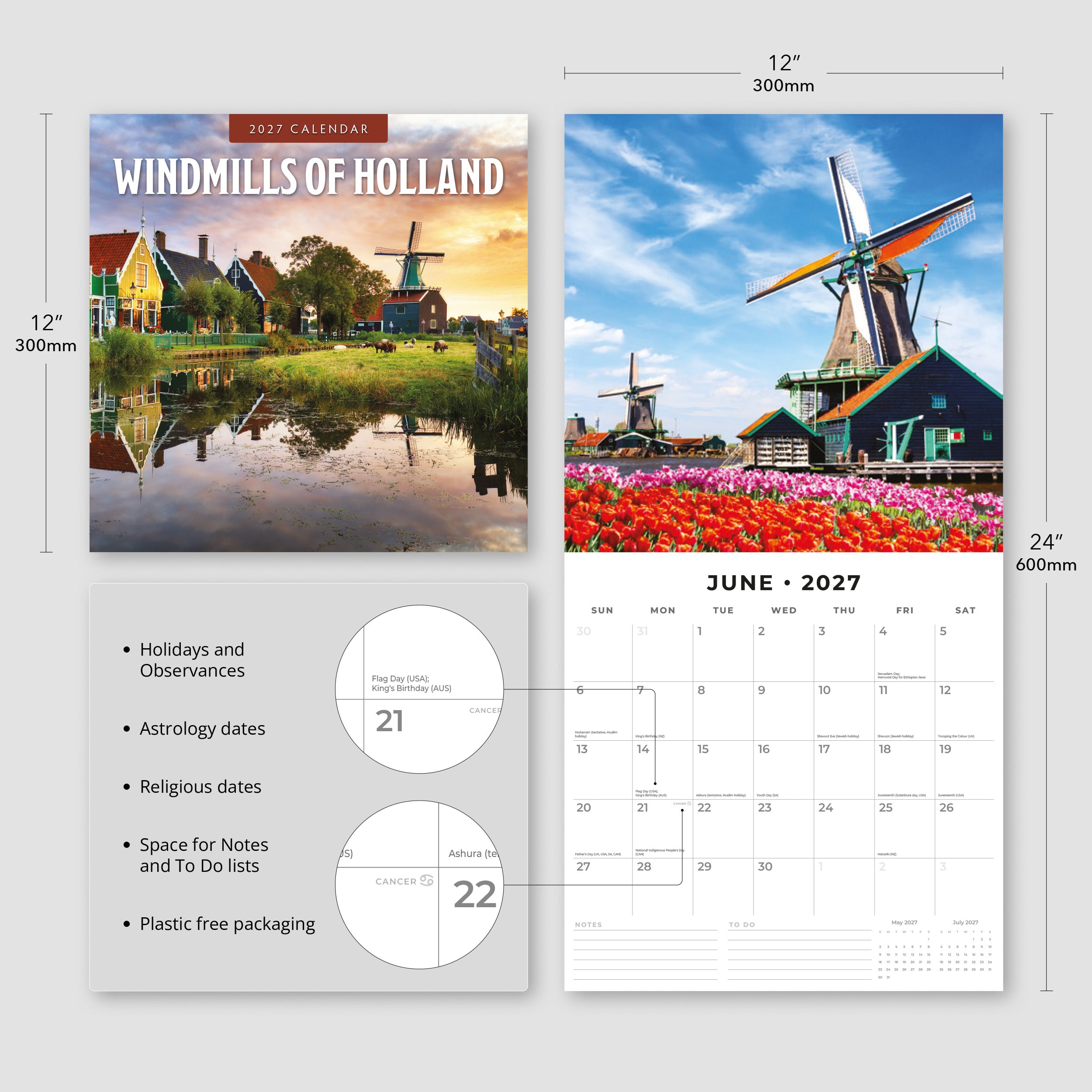 2027 Windmills of Holland - Square Wall Calendar