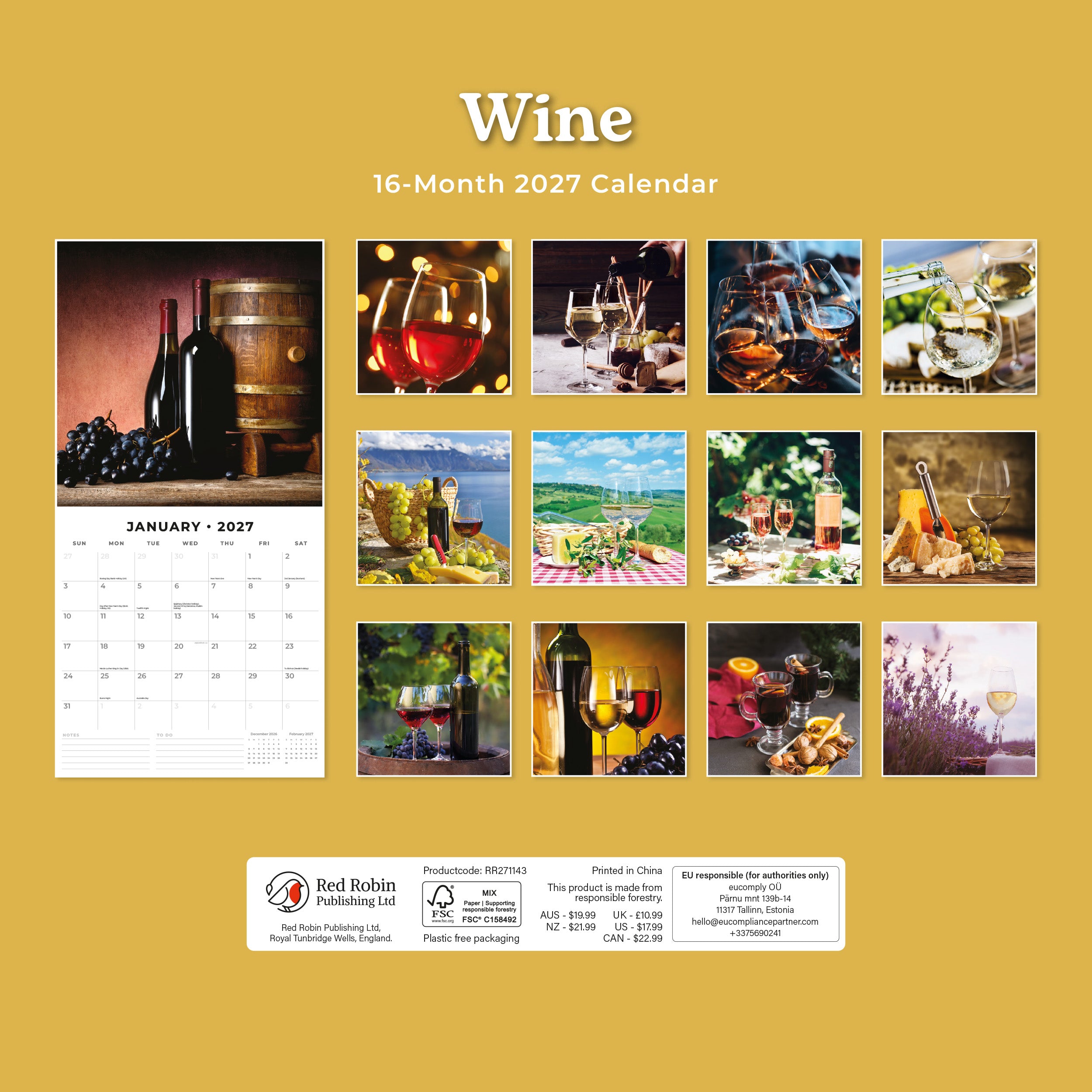 2027 Wine - Square Wall Calendar