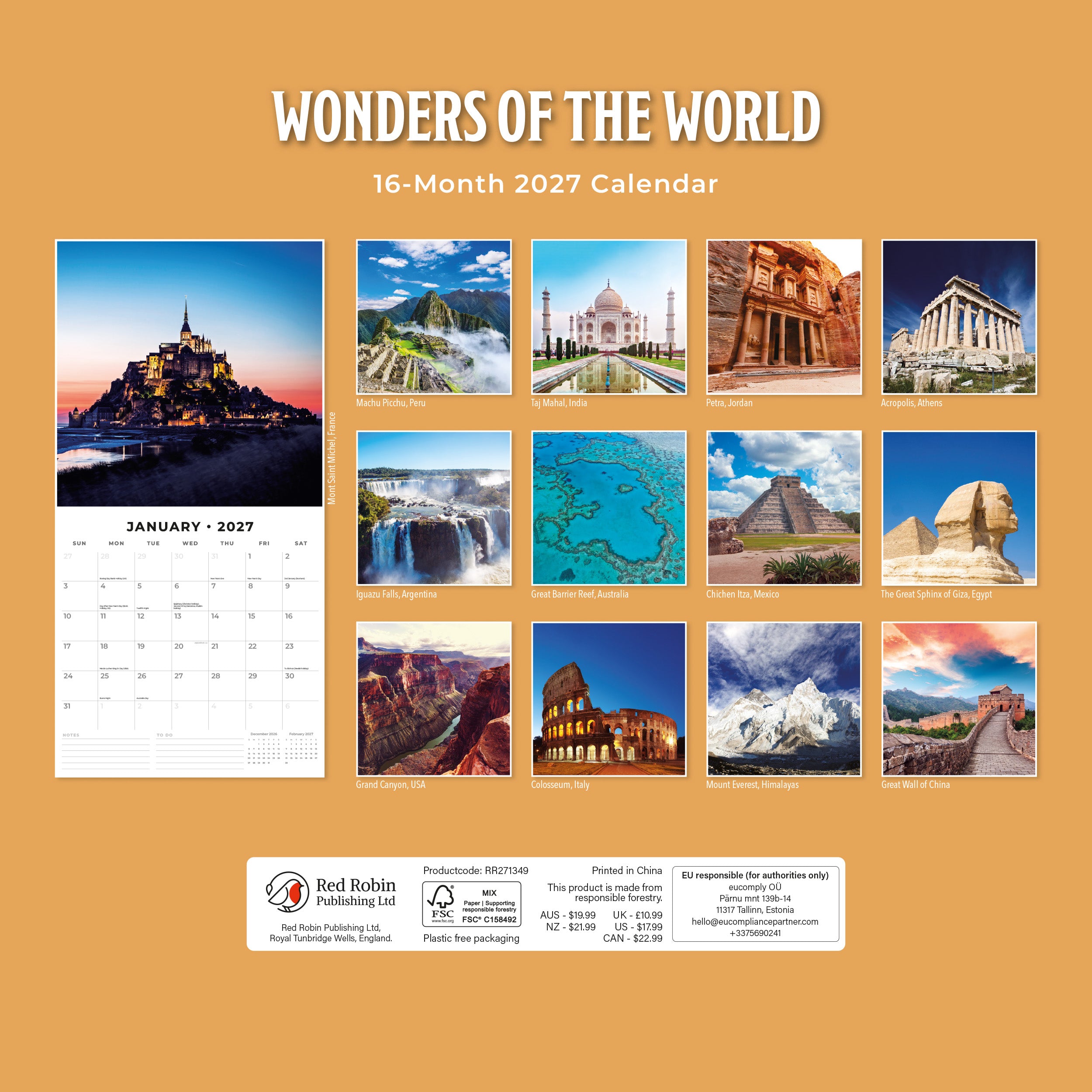 2027 Wonders of the World - Square Wall Calendar